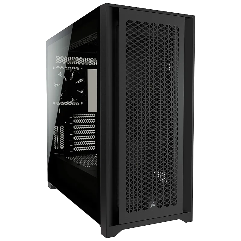 Case máy tính Corsair 5000D Airflow màu trắng với mặt trước lưới giúp tối ưu luồng khí làm mát linh kiện bên trong.