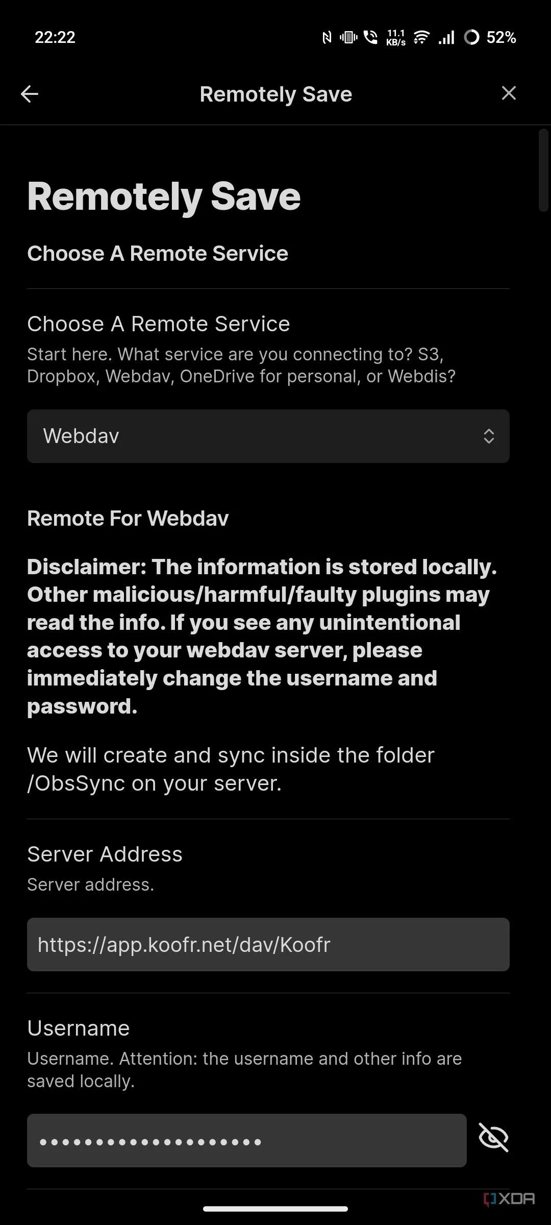 Cấu hình cài đặt Remotely Save trên Obsidian di động