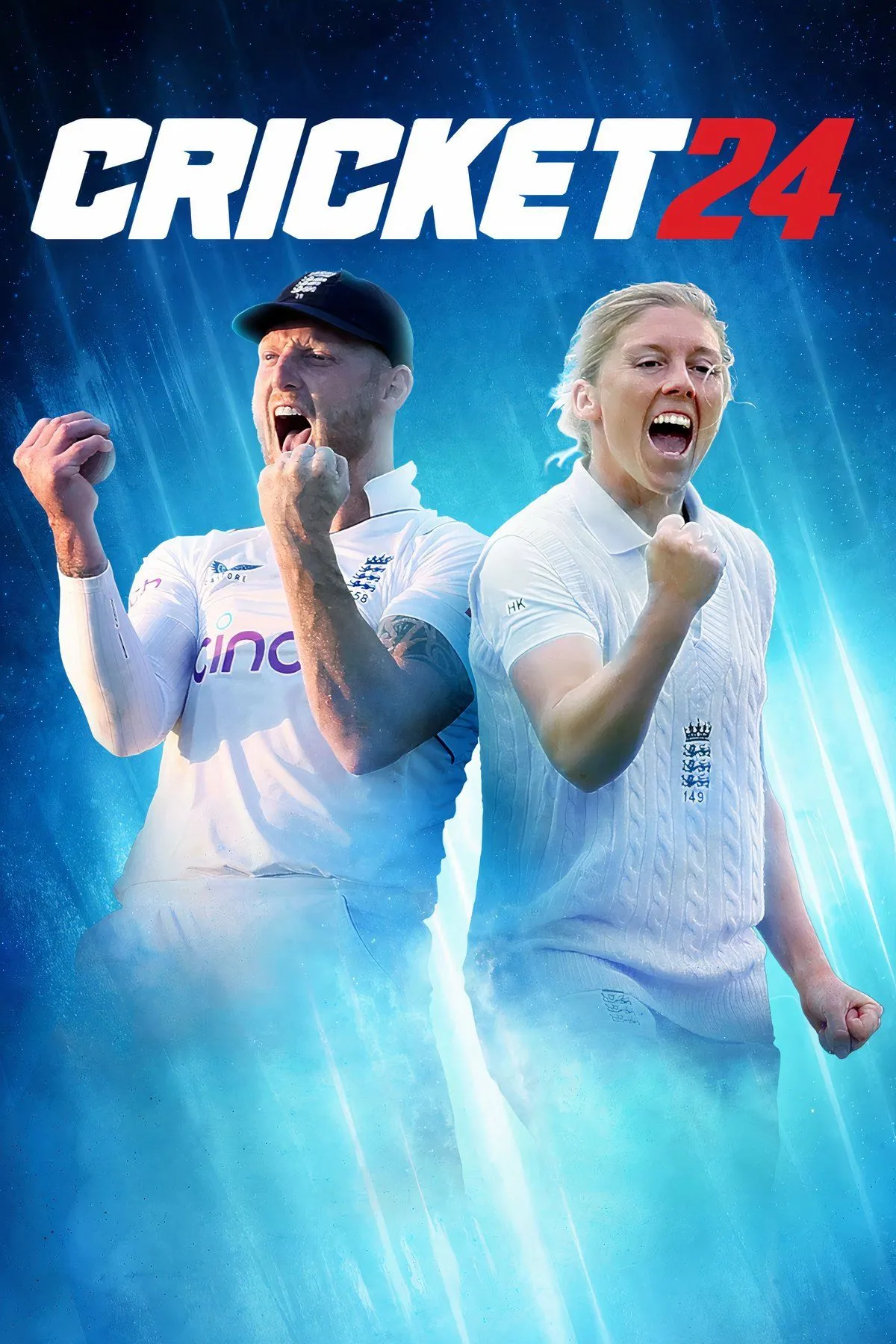 Cầu thủ cricket đang thực hiện cú đánh trong game Cricket 24 với đồ họa sắc nét