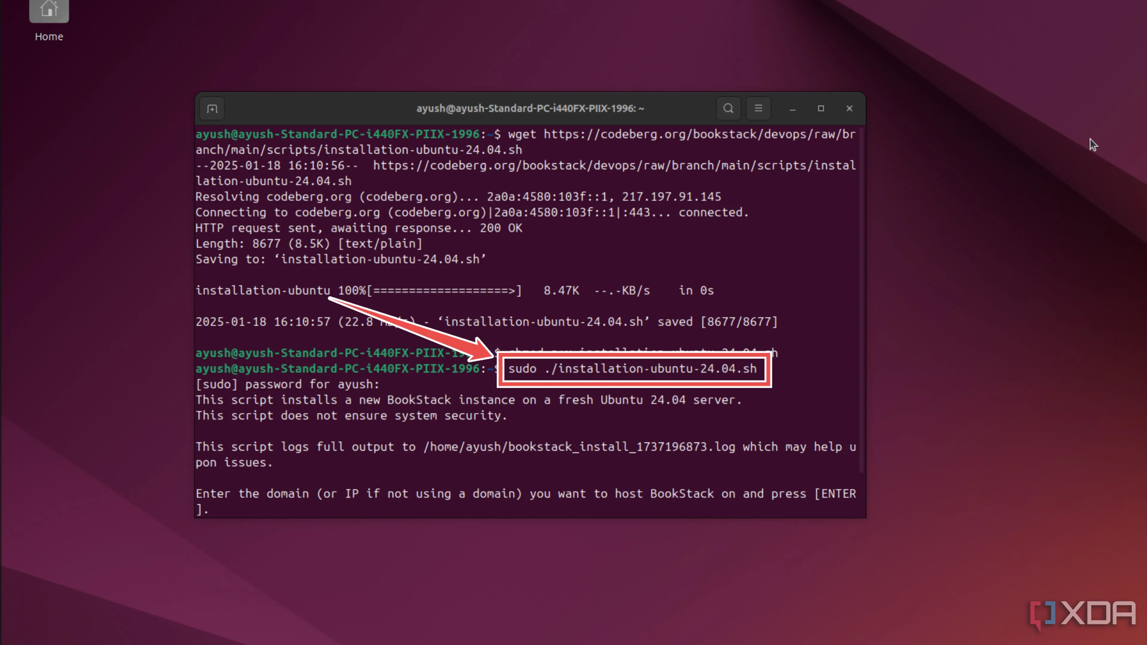 Chạy script cài đặt BookStack trên hệ thống Ubuntu