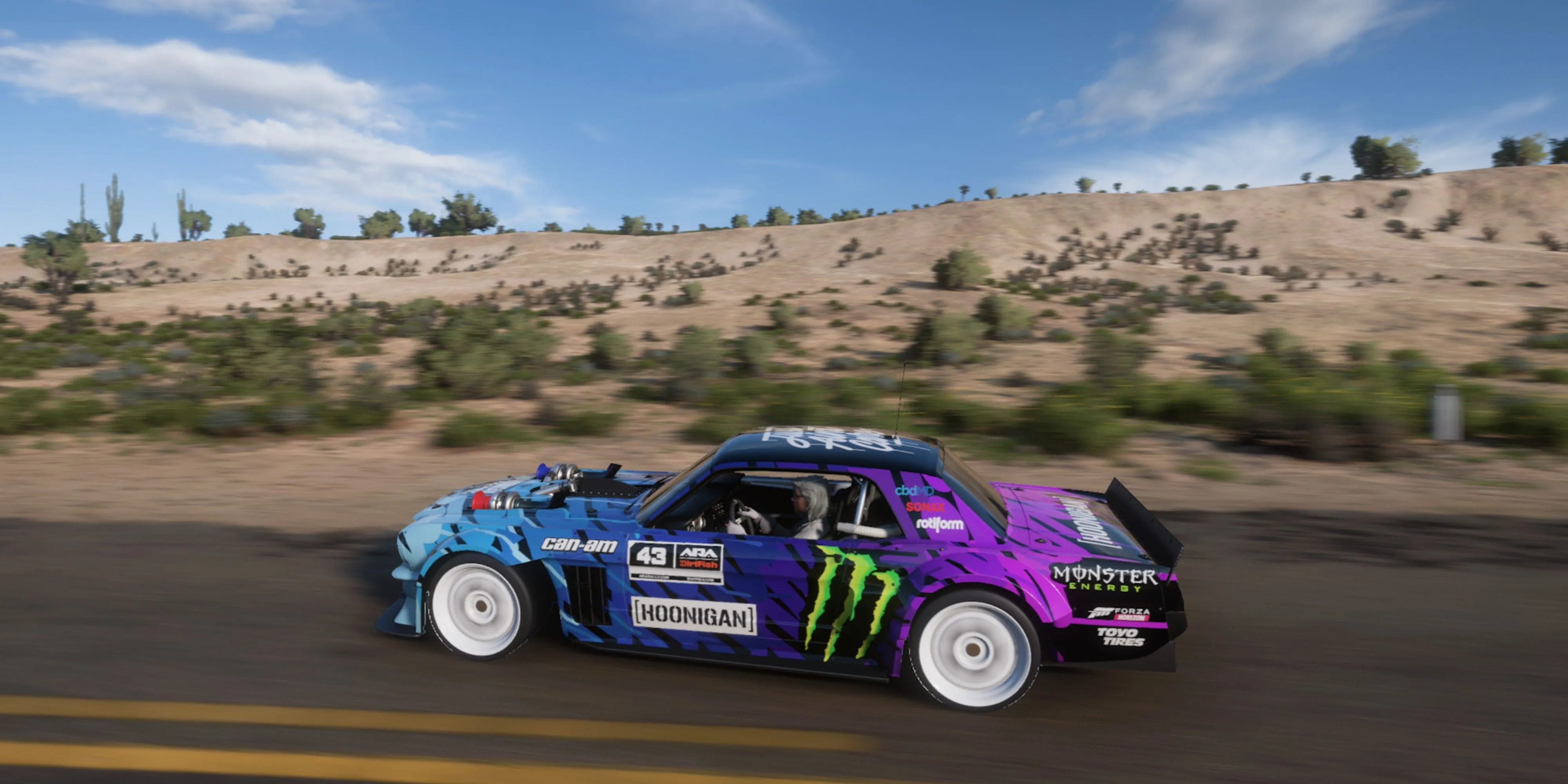 Chiếc xe Hoonigan Ford Hoonicorn Mustang nổi bật trên đường đua Forza Horizon 5