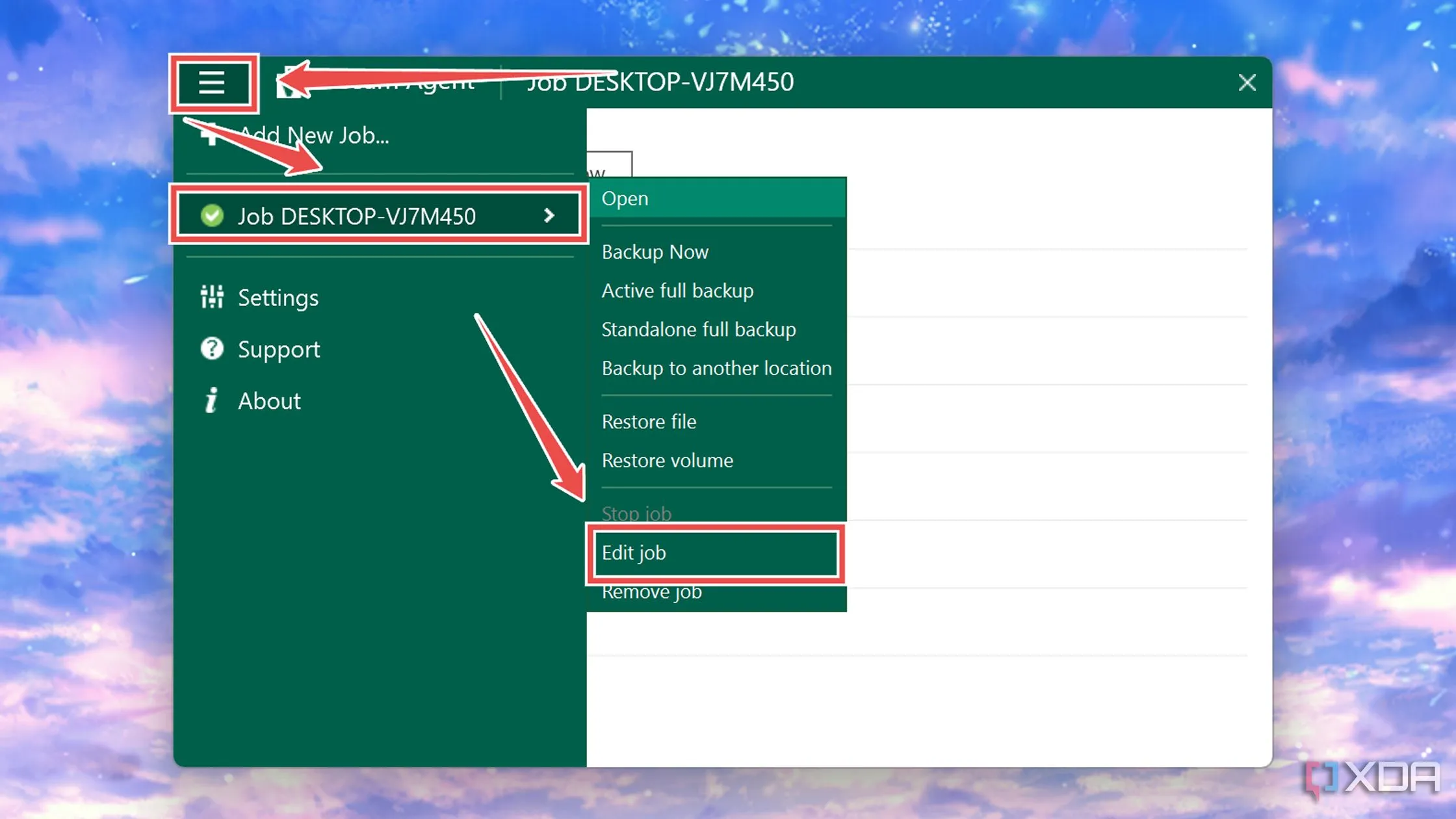 Chỉnh sửa Job sao lưu trong giao diện Veeam Backup Agent