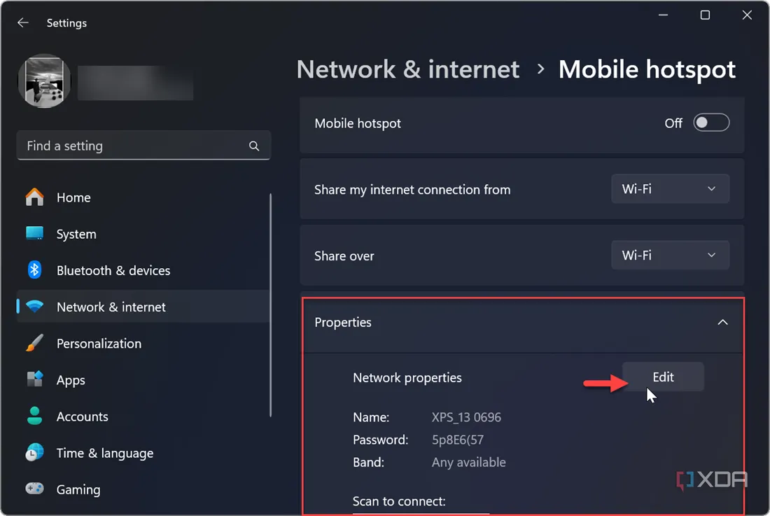 Chỉnh sửa thuộc tính điểm phát sóng Wi-Fi di động trên Windows 11