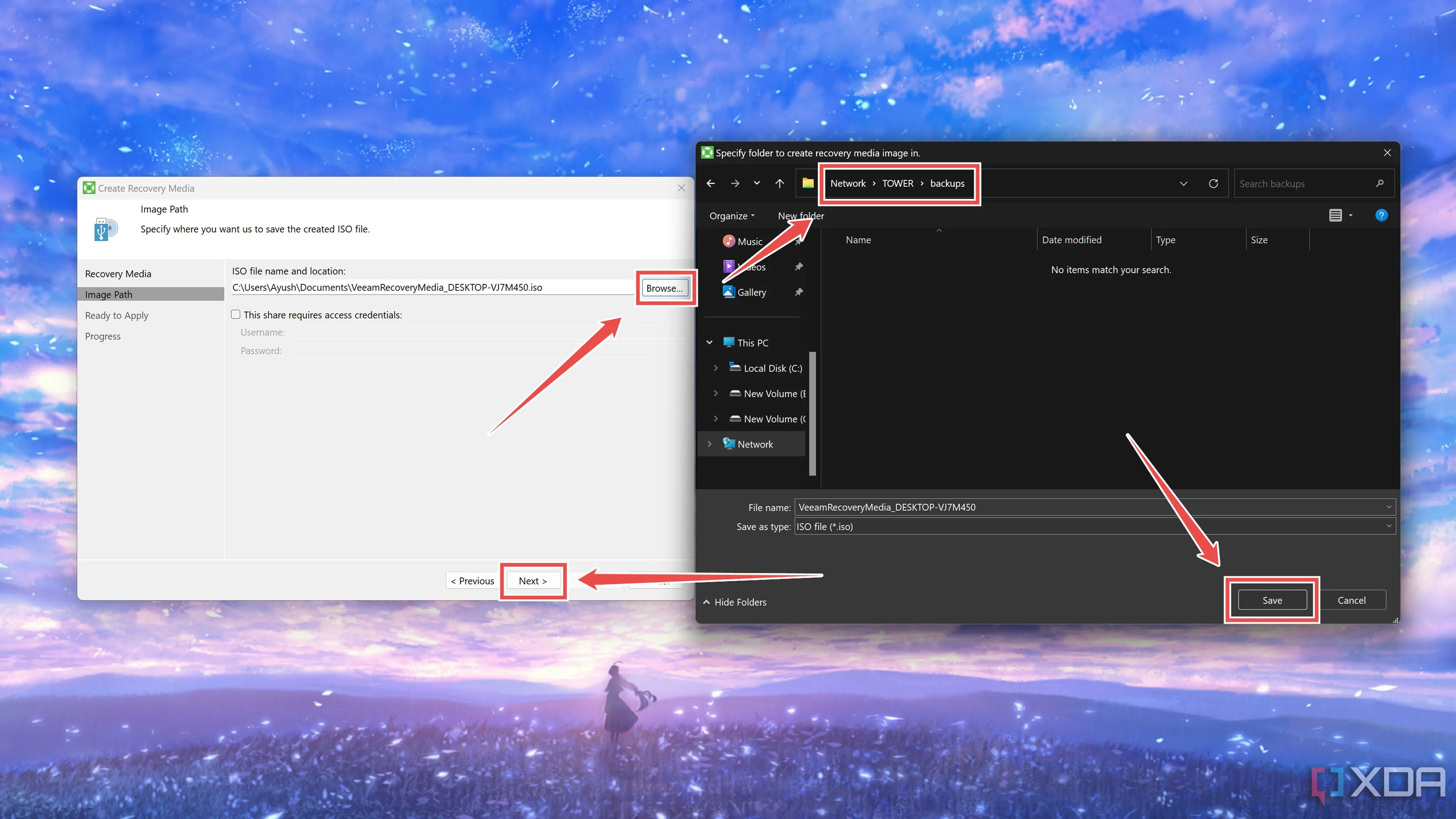 Chọn vị trí lưu trữ file ảnh khôi phục (recovery image) của Veeam