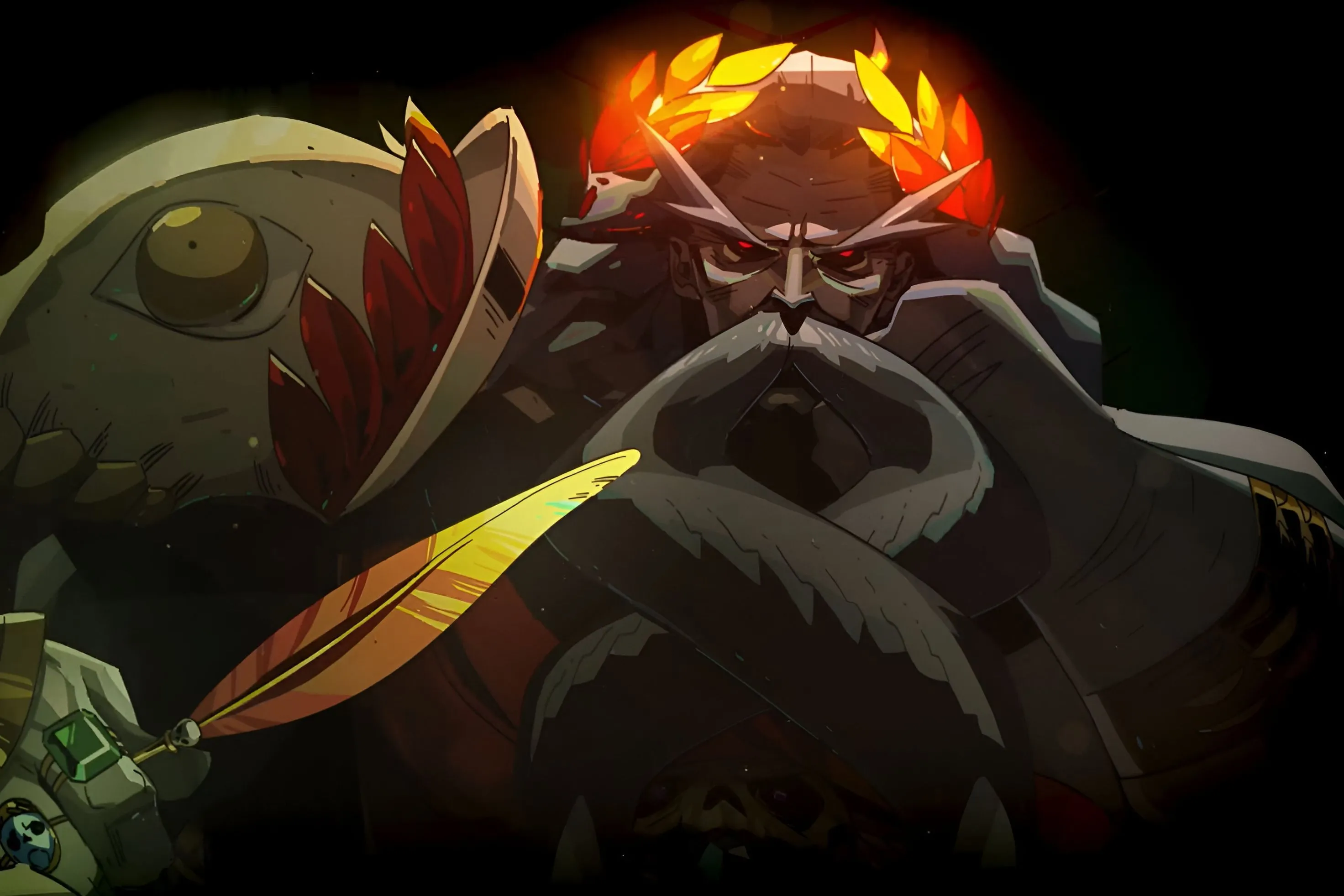 Chúa tể Âm phủ Hades, nhân vật phản diện chính trong tựa game Hades, cầm bút lông vàng