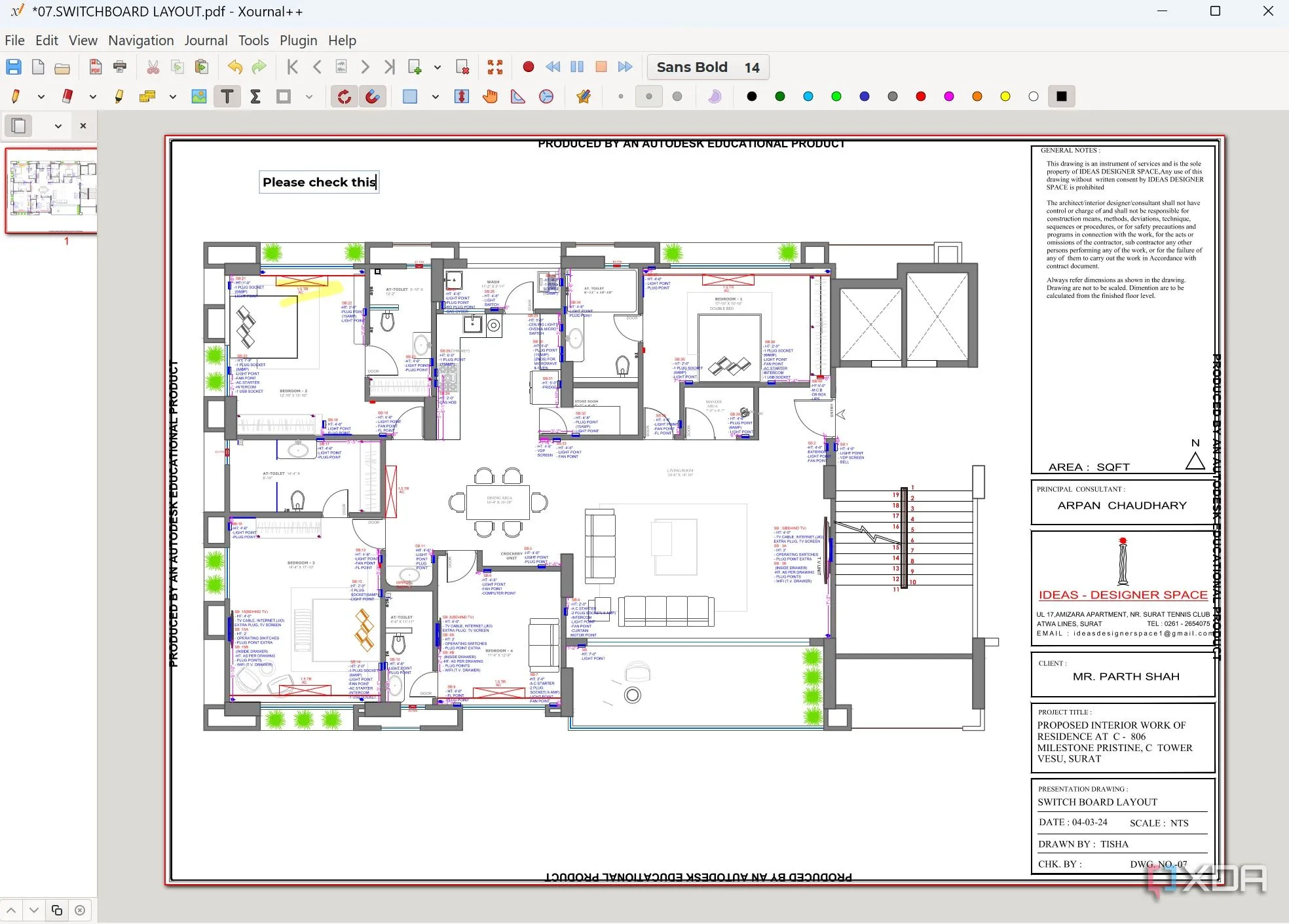 Chức năng chỉnh sửa PDF của Xournal++ hiển thị các công cụ bút và highlight trên tài liệu