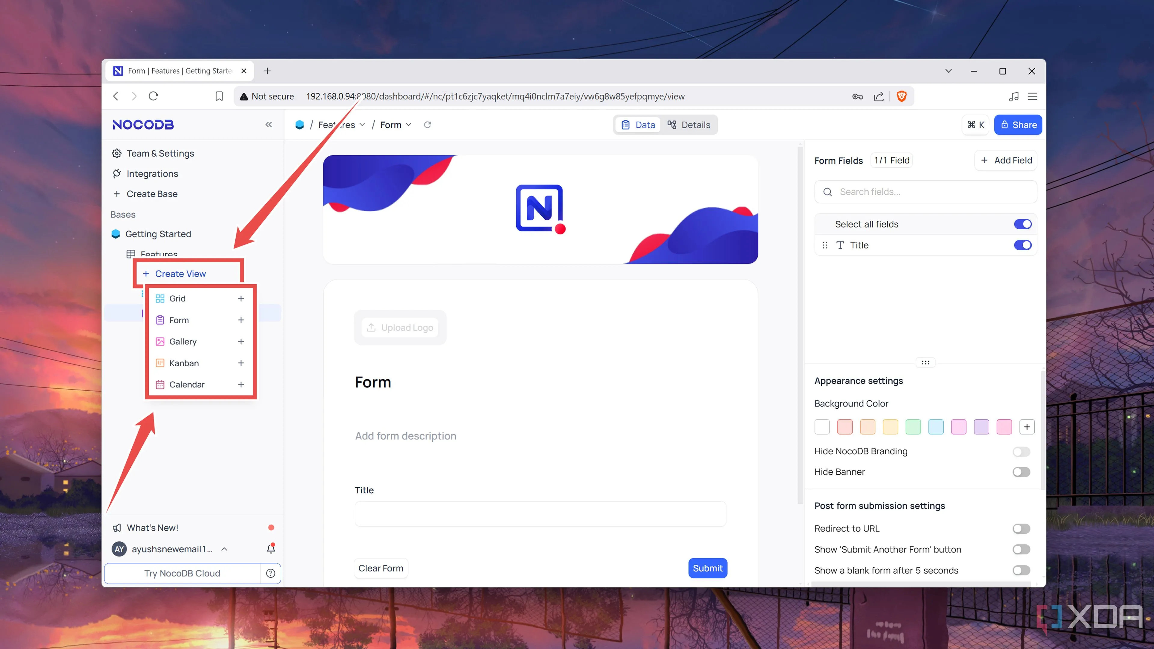 Chuyển đổi giữa các chế độ xem dữ liệu (Kanban, Grid, Form) trong NocoDB