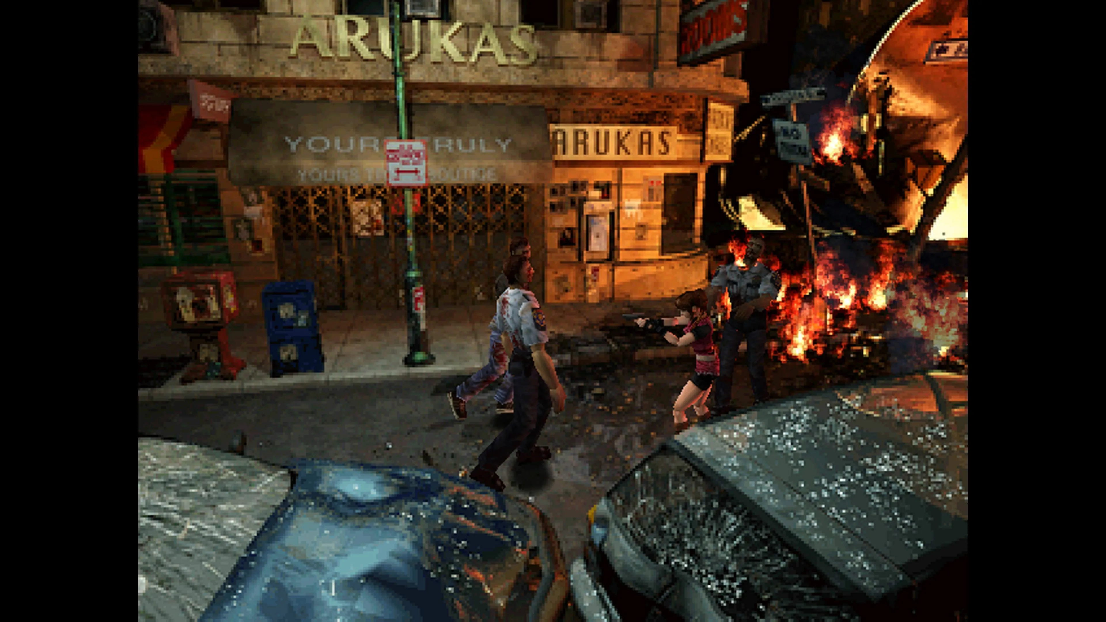 Claire Redfield đối đầu với zombie trên đường phố Raccoon City trong Resident Evil 2 phiên bản gốc