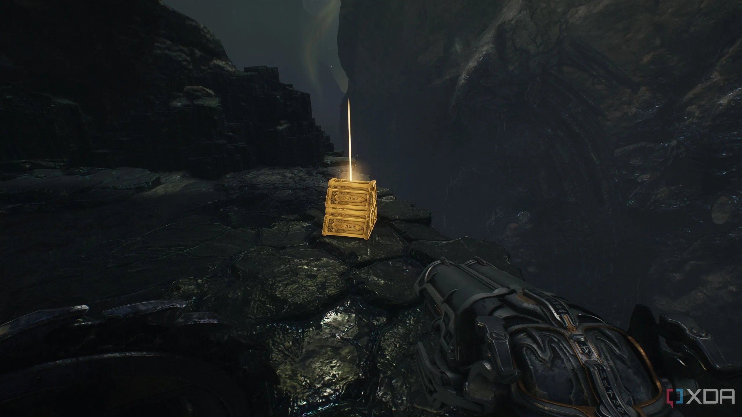 Cọc vàng (gold stack) trên rìa vách đá trong Chapter 16 Doom The Dark Ages