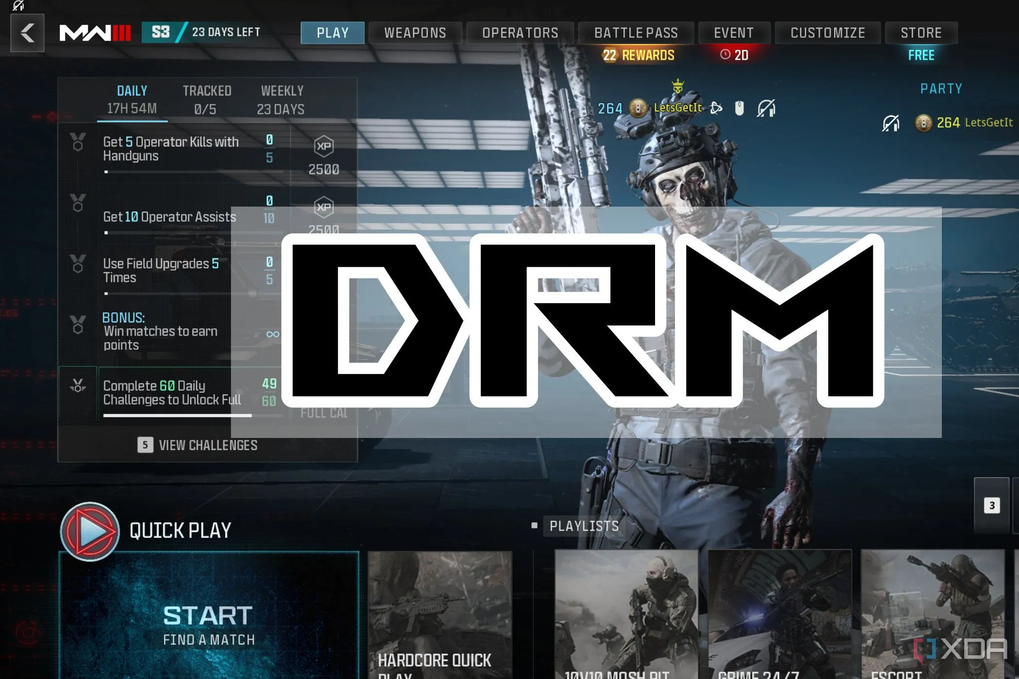 COD MW3 với lớp phủ văn bản DRM