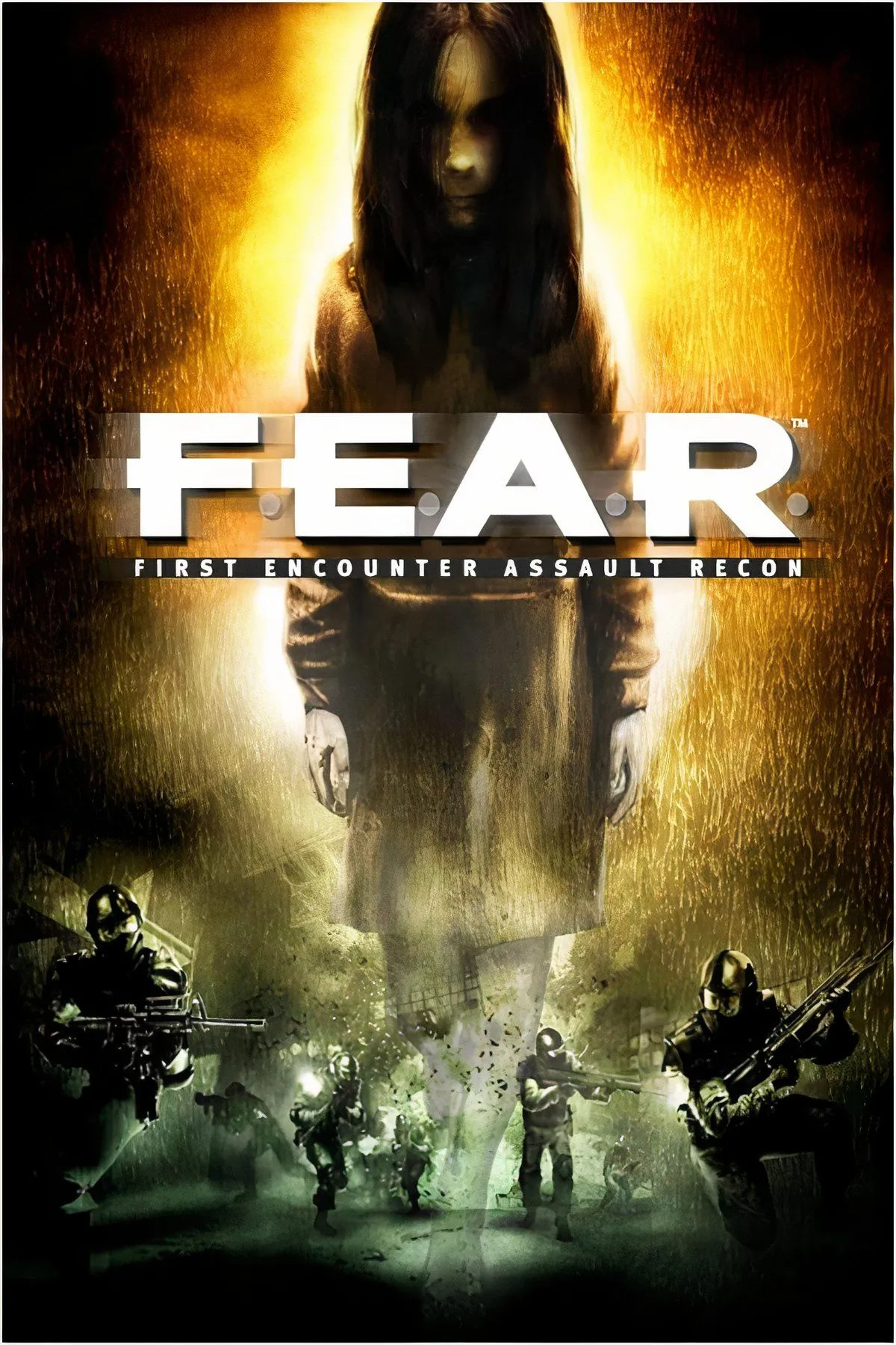 Collage các cảnh hành động và kinh dị từ game F.E.A.R.