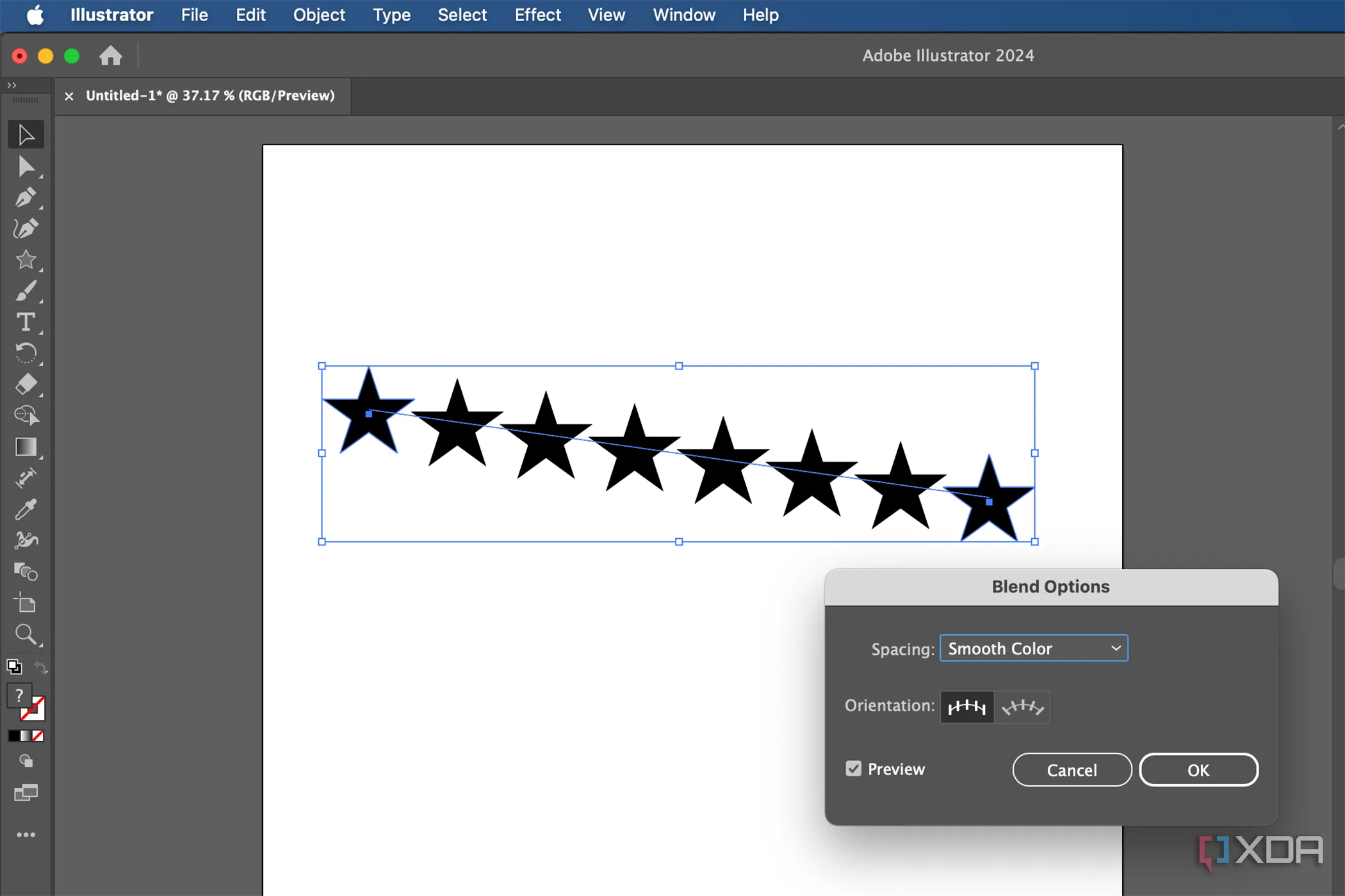 Công cụ Blend trong Adobe Illustrator tạo hiệu ứng chuyển màu và hình dạng