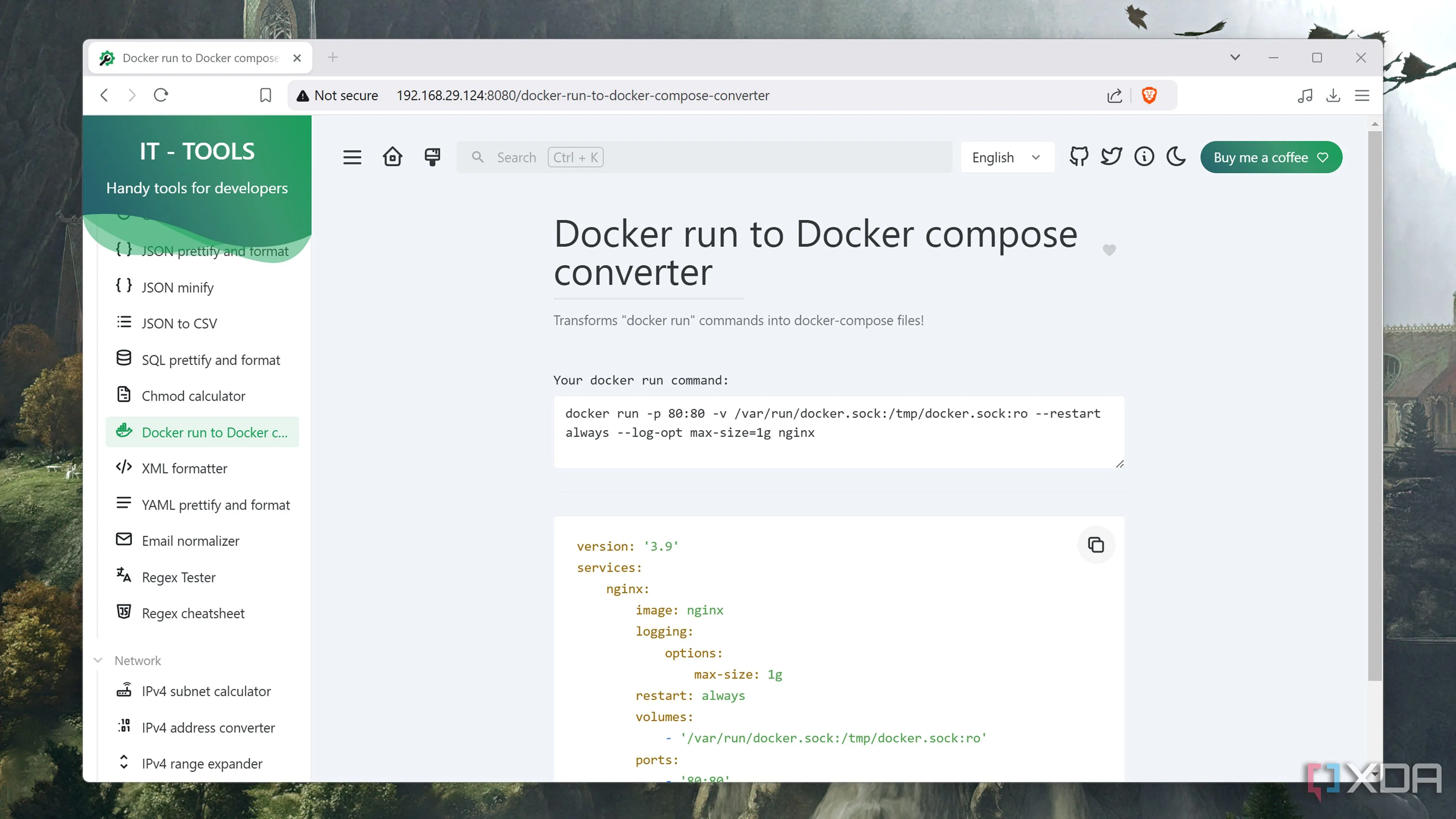 Công cụ chuyển đổi lệnh Docker run sang định dạng Docker Compose trong IT-Tools