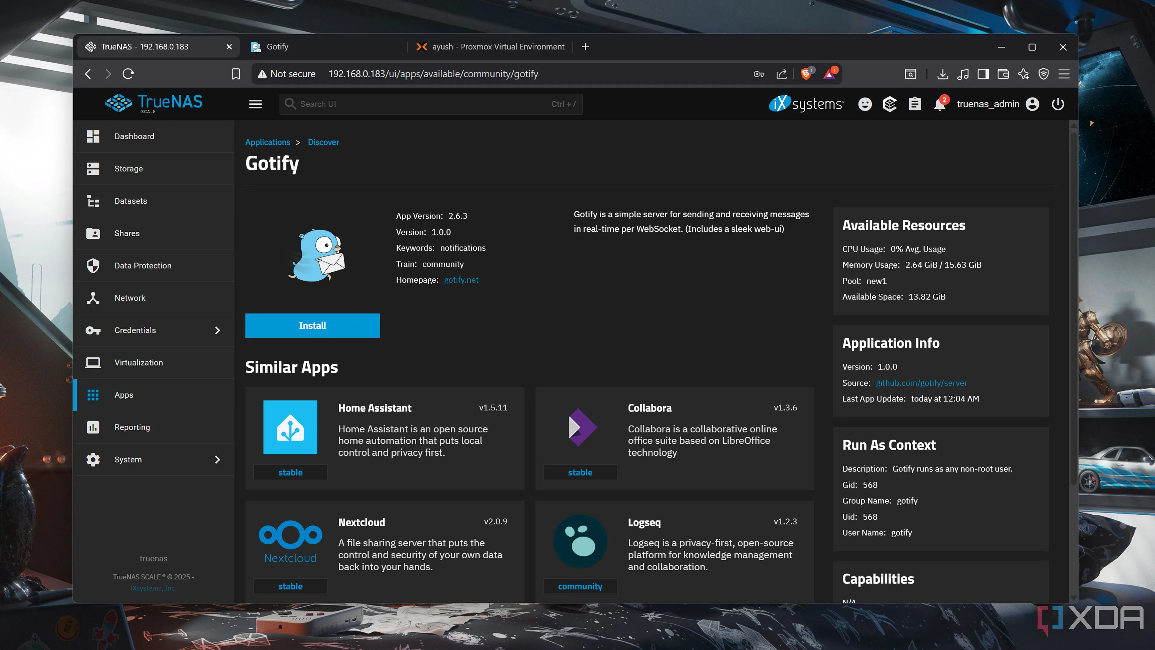 Container Gotify trên TrueNAS
