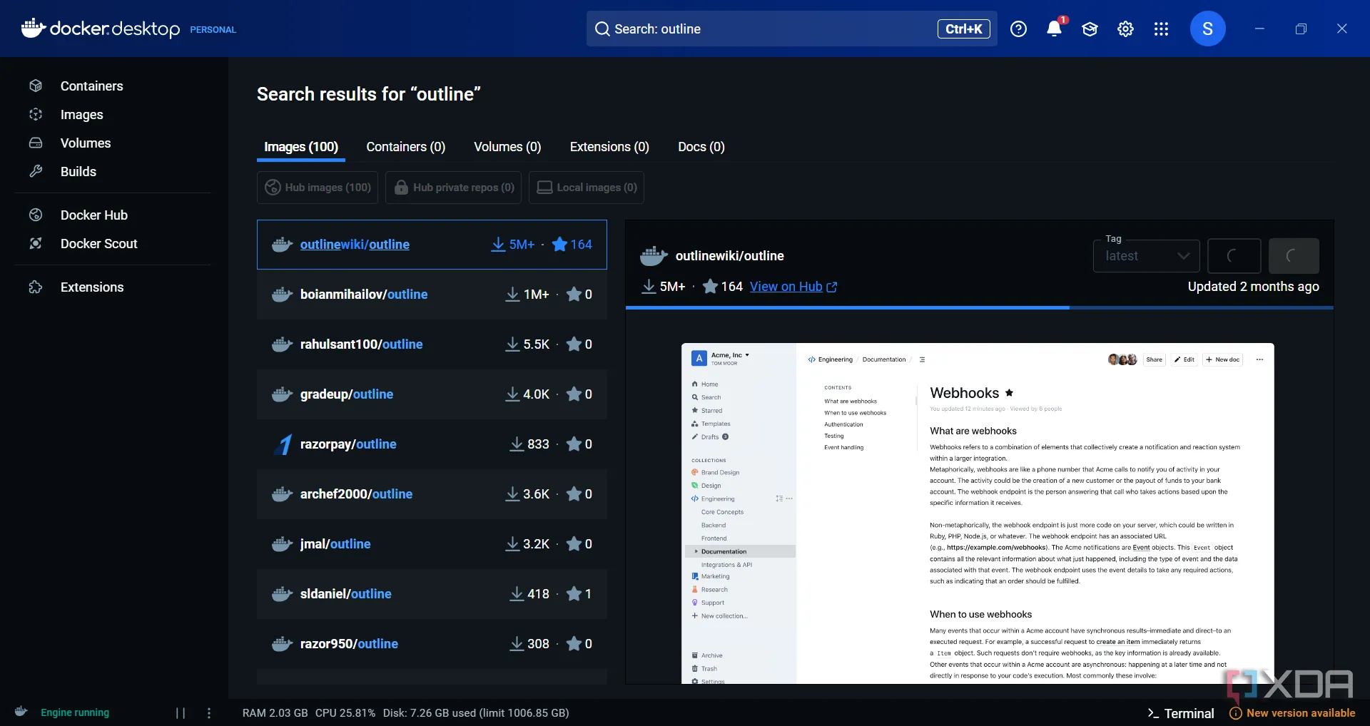 Container Outline sẵn sàng cho self-hosting trong Docker