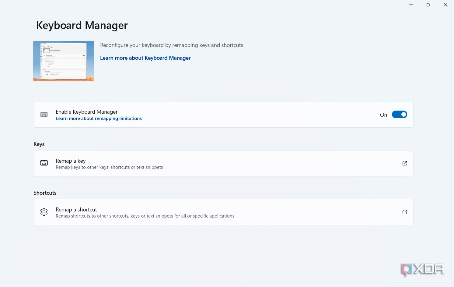 Cửa sổ cài đặt lại phím tắt trong PowerToys Keyboard Manager