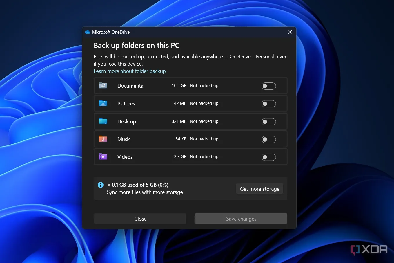 Cửa sổ Microsoft OneDrive với lời nhắc để nhận thêm dung lượng lưu trữ