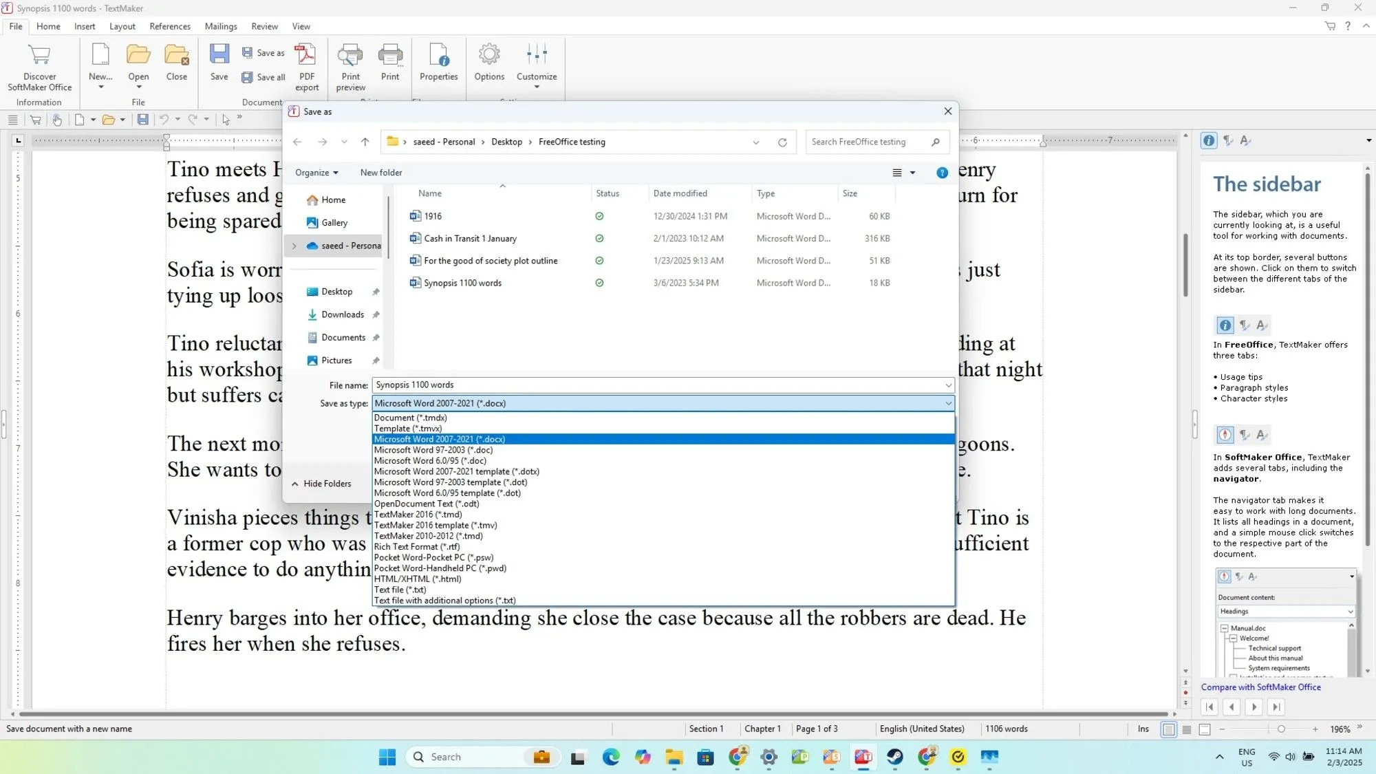 Cửa sổ tùy chọn định dạng tệp của FreeOffice cho phép lưu và mở nhiều loại tài liệu