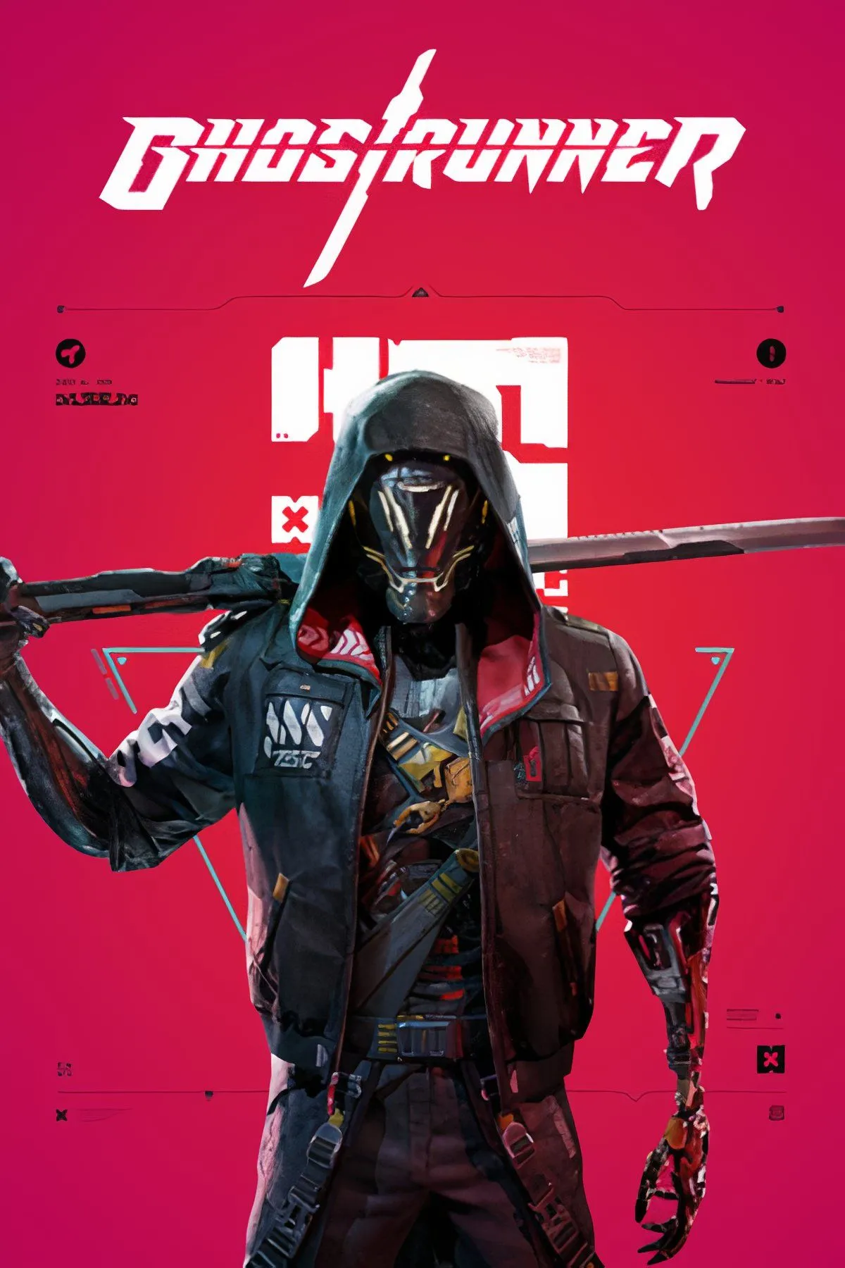 Cyber-ninja Ghostrunner né tránh tia laser và đạn trong bối cảnh thành phố cyberpunk rực rỡ và đầy tốc độ