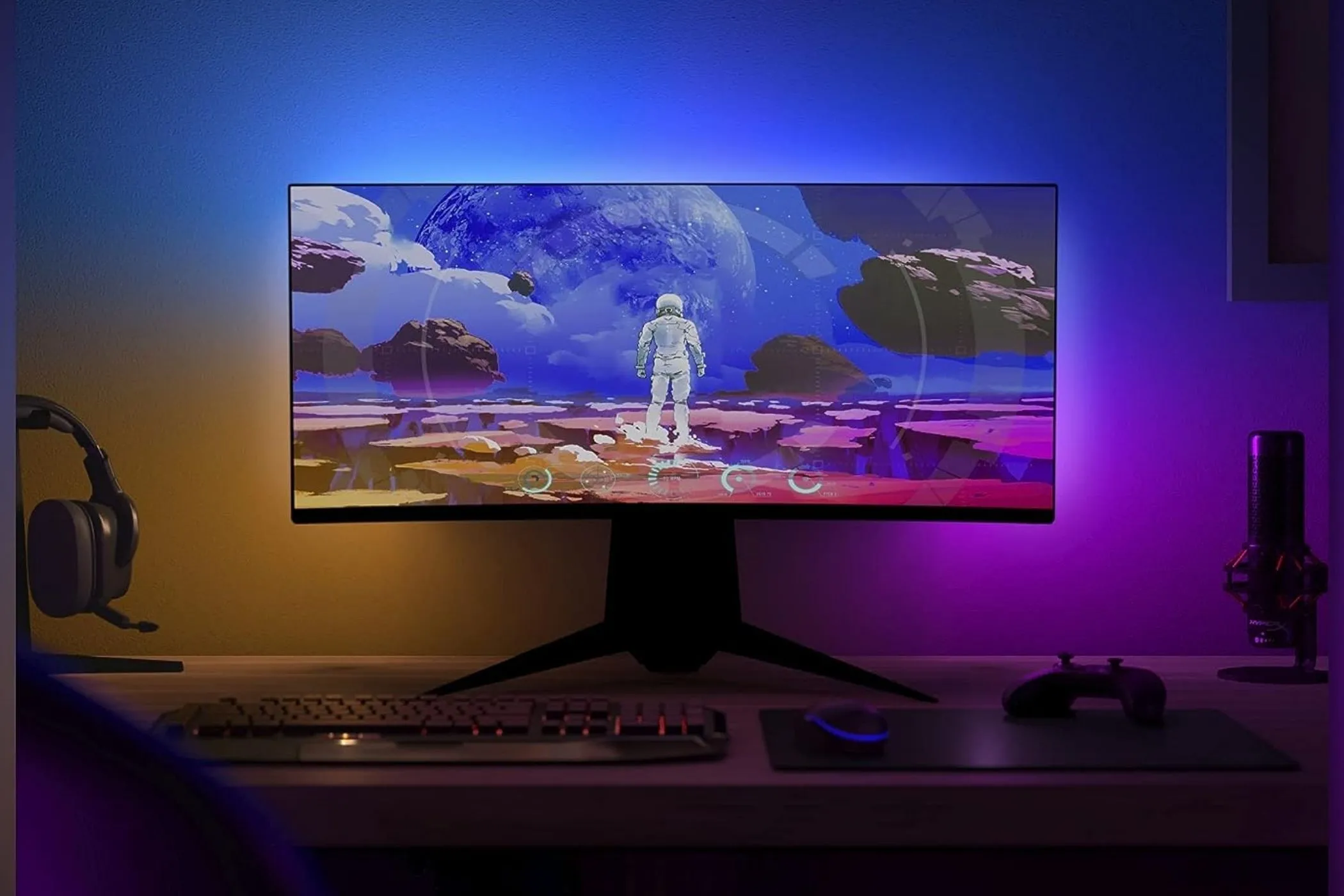 Dải đèn LED Philips Hue Play Gradient Lightstrip gắn sau màn hình chơi game