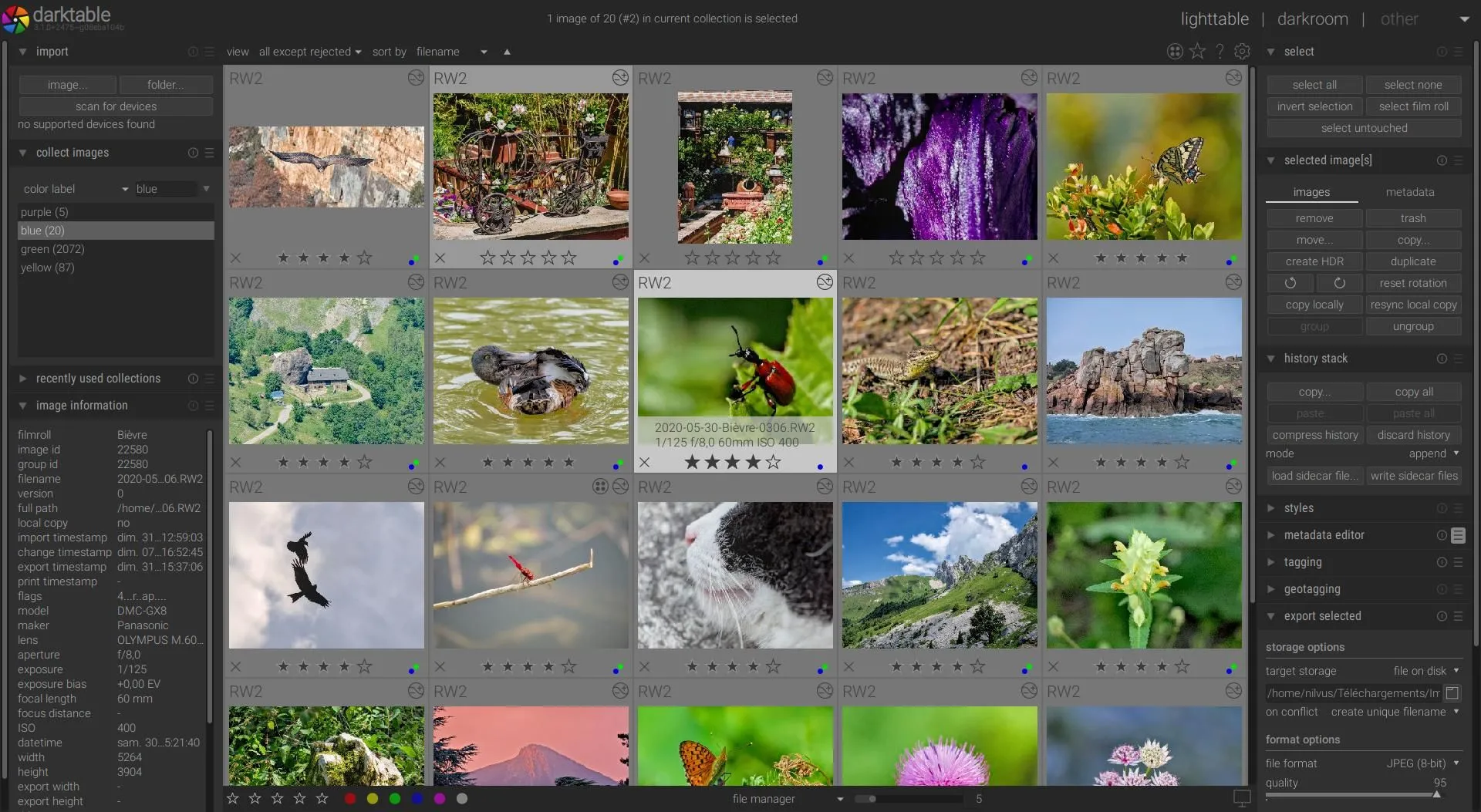 Darktable hiển thị plugin cho GIMP