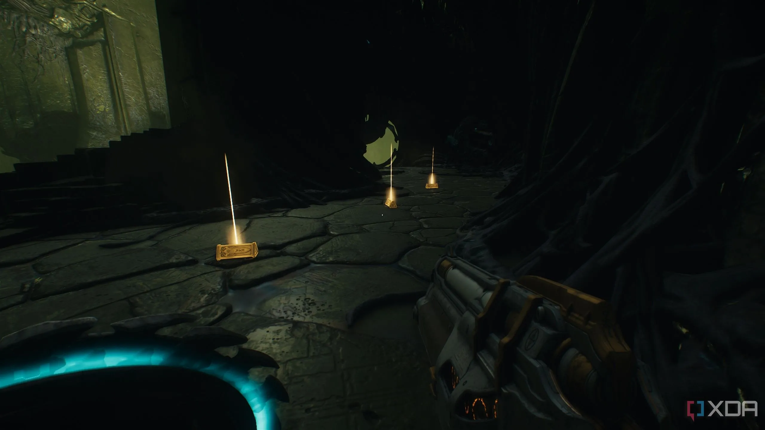 Dấu vết các thỏi vàng dẫn vào đường hầm đến cổng Shield Portal bí mật trong Doom The Dark Ages Chapter 15