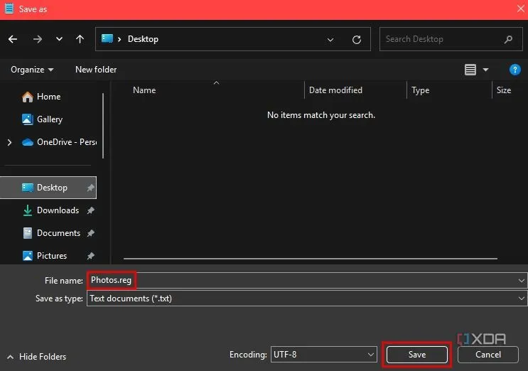 Đổi tên tệp thành Photos.reg để thực thi trong Registry Editor