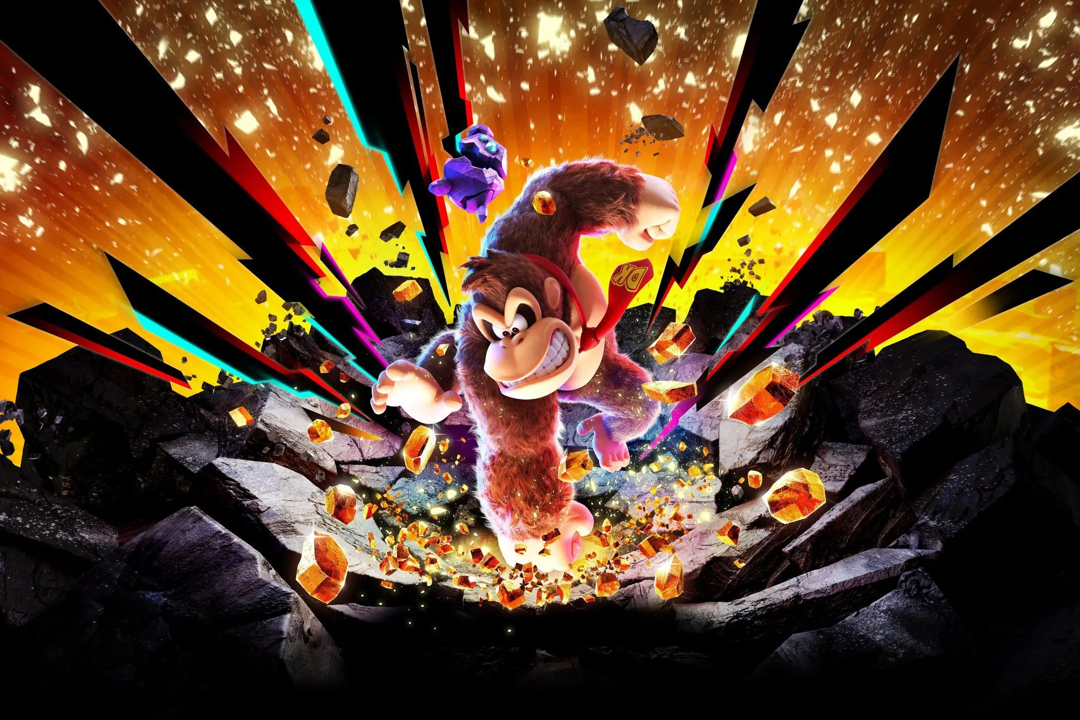 Donkey Kong đang đập đất tạo ra hiệu ứng phá hủy trong game Donkey Kong Bananza trên Nintendo Switch 2