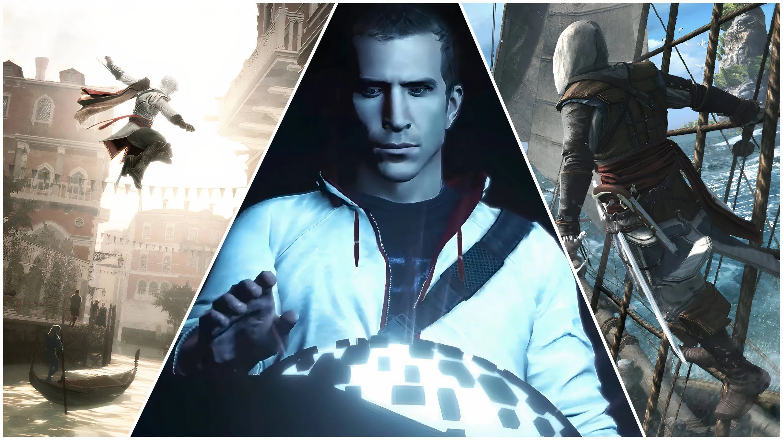 Ezio Auditore, Desmond Miles và Edward Kenway, đại diện cho các thế hệ Sát thủ