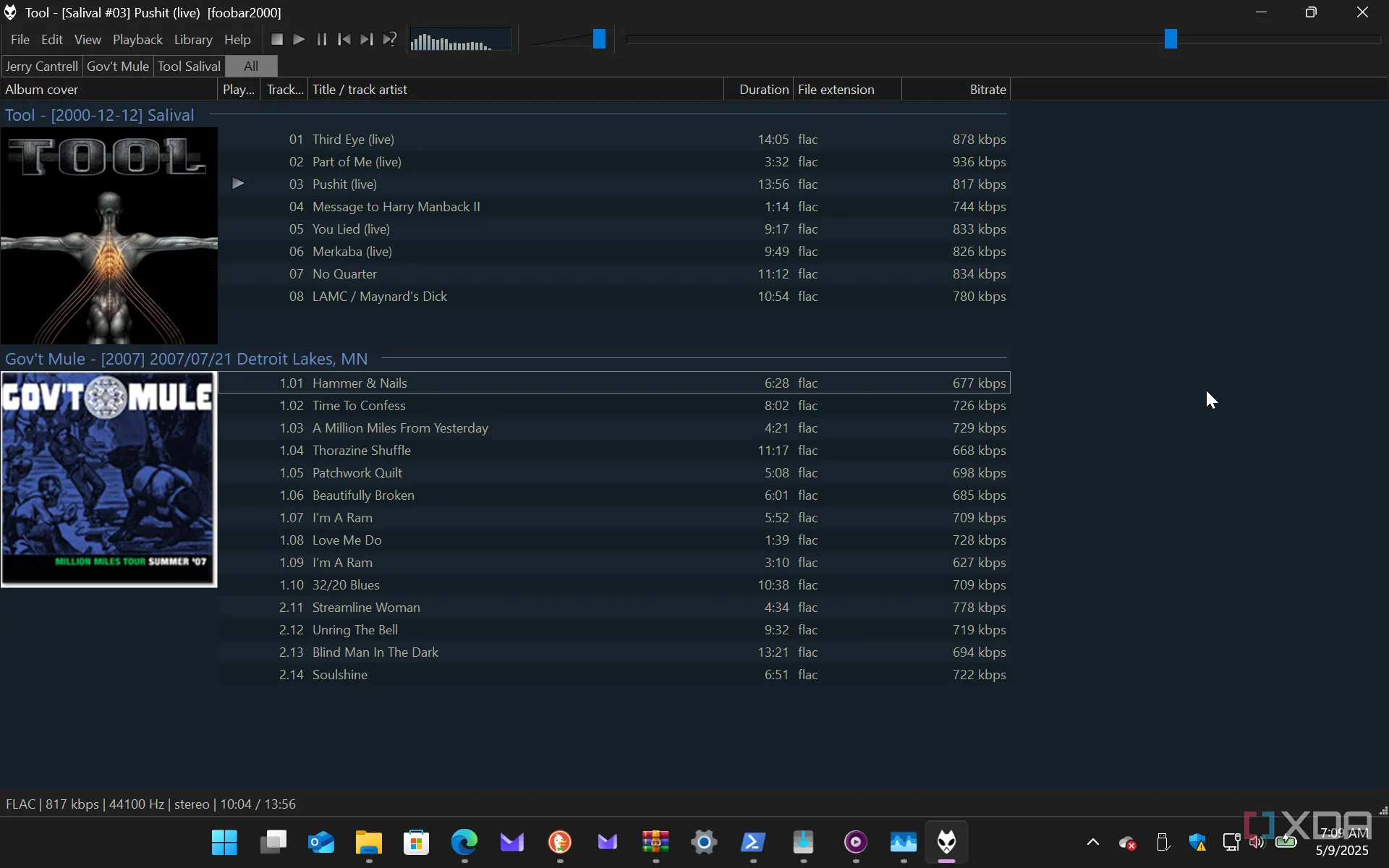 Foobar2000 đang phát một tệp nhạc FLAC với thông tin chi tiết bài hát