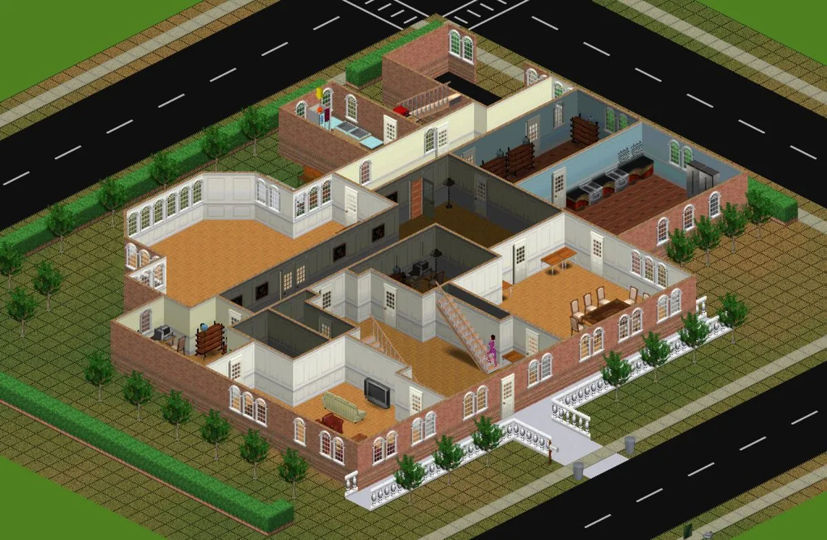 Gia đình Sim tương tác trong không gian sống của The Sims 1
