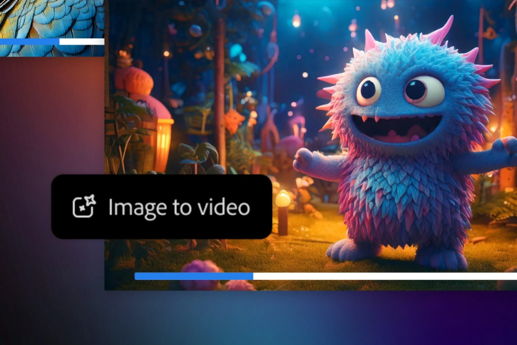Giao diện Adobe Firefly với tùy chọn tạo video nhân vật ngoài hành tinh từ hình ảnh