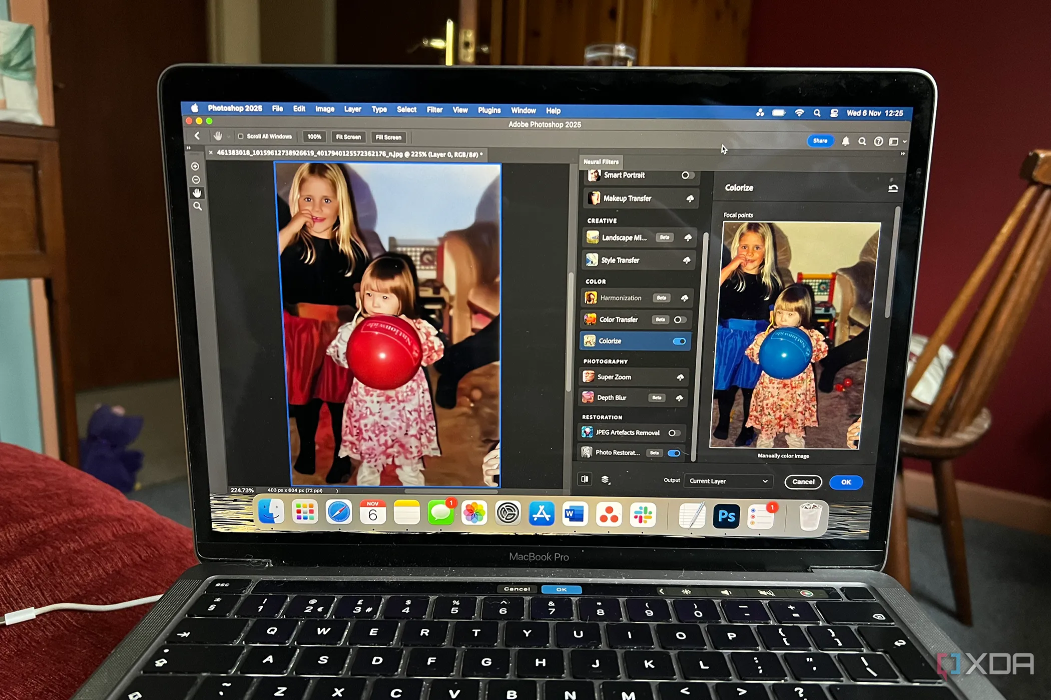 Giao diện Adobe Photoshop với tính năng Neural Filters, minh họa hiệu suất và AI