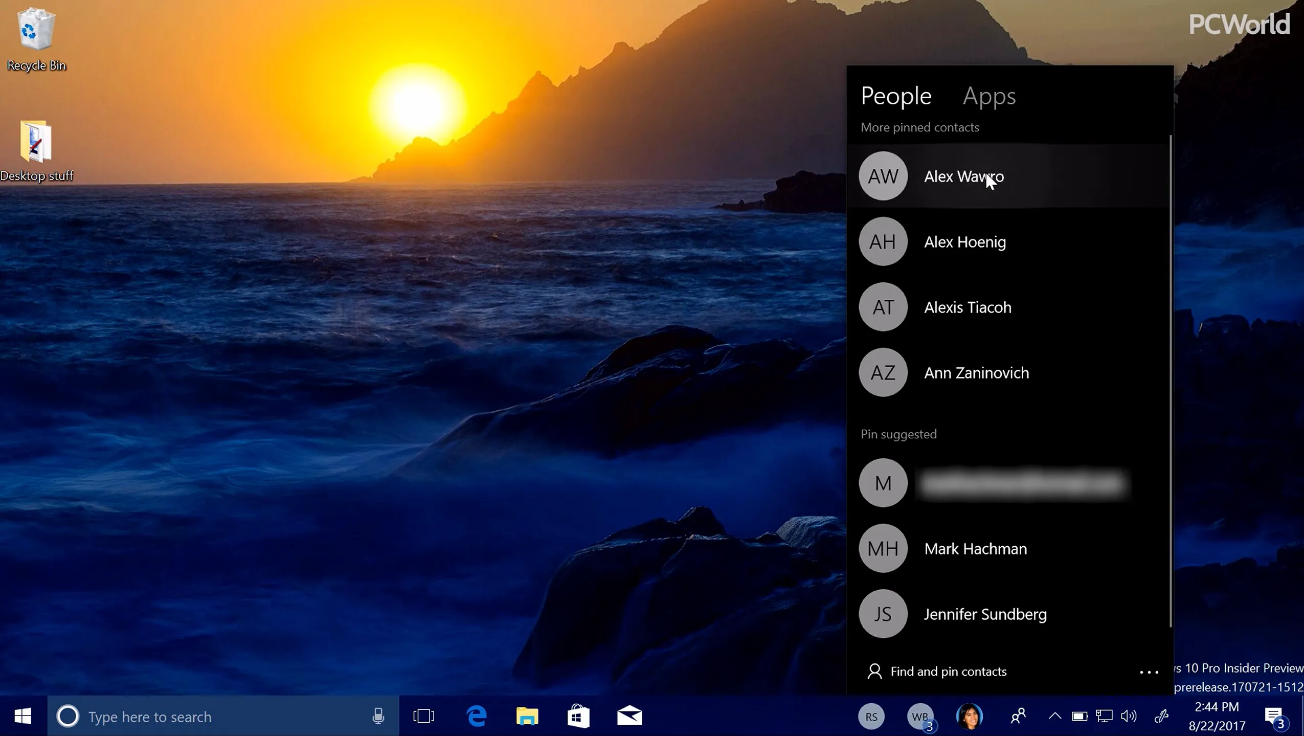 Giao diện bảng điều khiển My People trên thanh tác vụ Windows 10