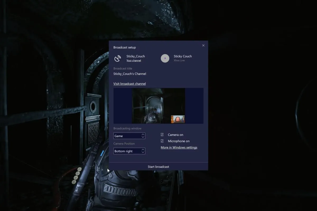 Giao diện Beam broadcast trên Windows 10