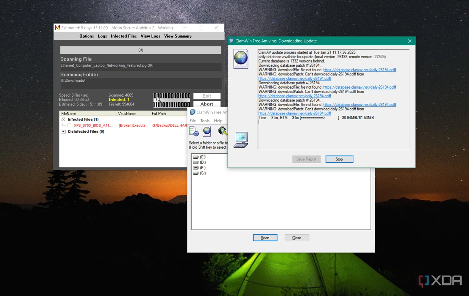 Giao diện các chương trình antivirus mã nguồn mở hoạt động trên Windows