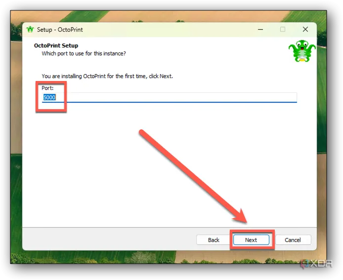 Giao diện cài đặt OctoPrint cho phép tùy chỉnh cổng hoạt động trên Windows, mặc định là 5000