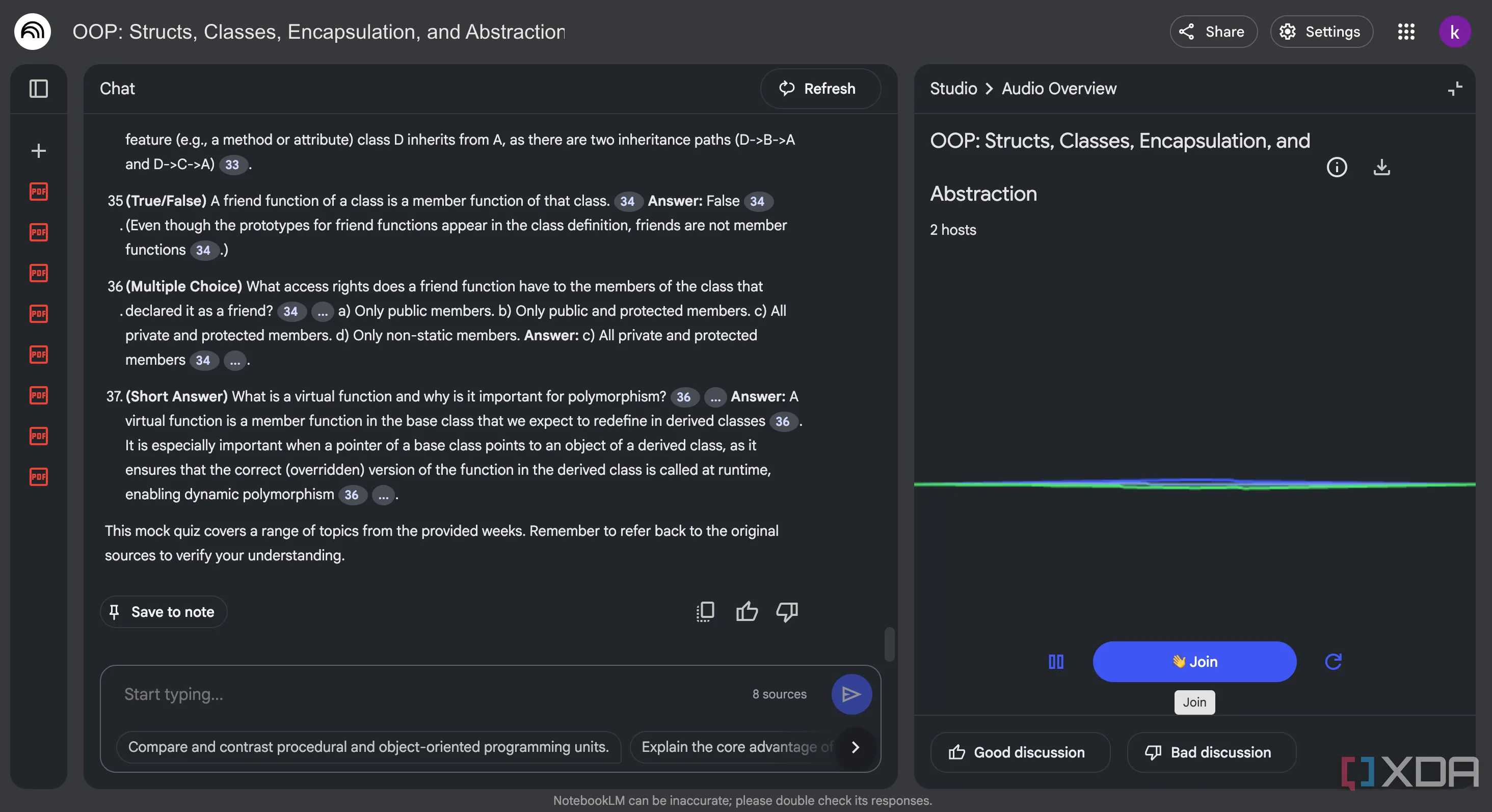 Giao diện chế độ tương tác (Interactive mode) của NotebookLM hiển thị cuộc trò chuyện podcast với AI.