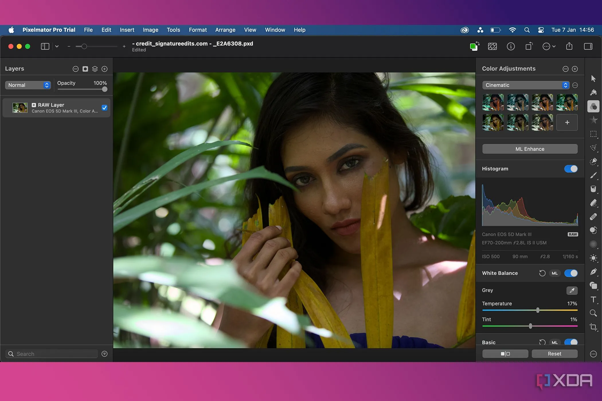 Giao diện chỉnh sửa ảnh RAW trong Pixelmator Pro