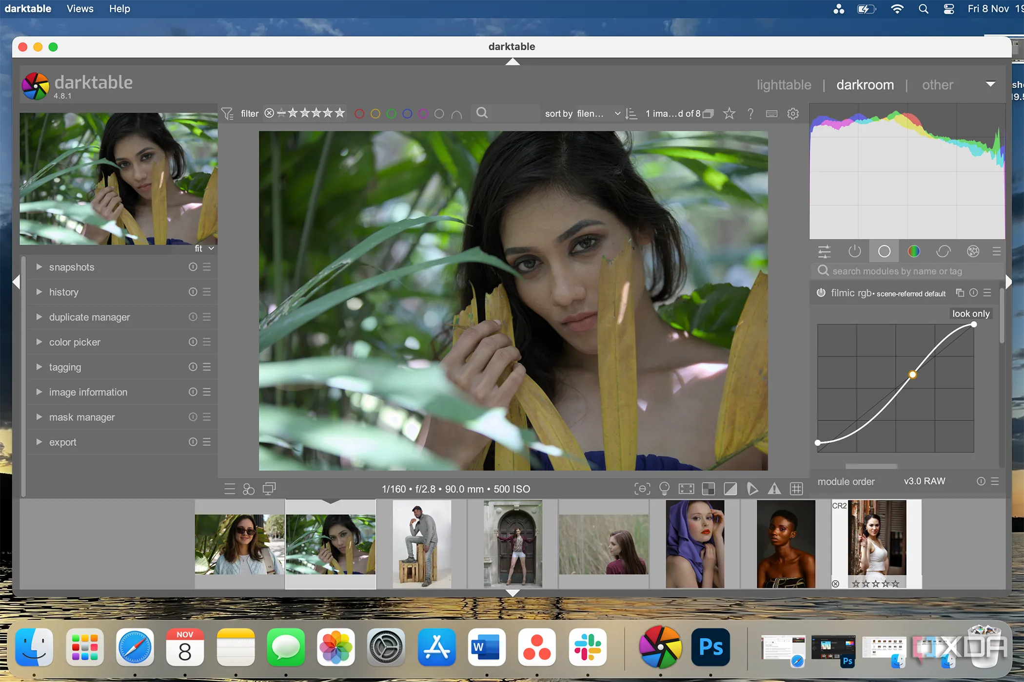Giao diện chỉnh sửa ảnh trong Darktable, hiển thị các công cụ xử lý file RAW