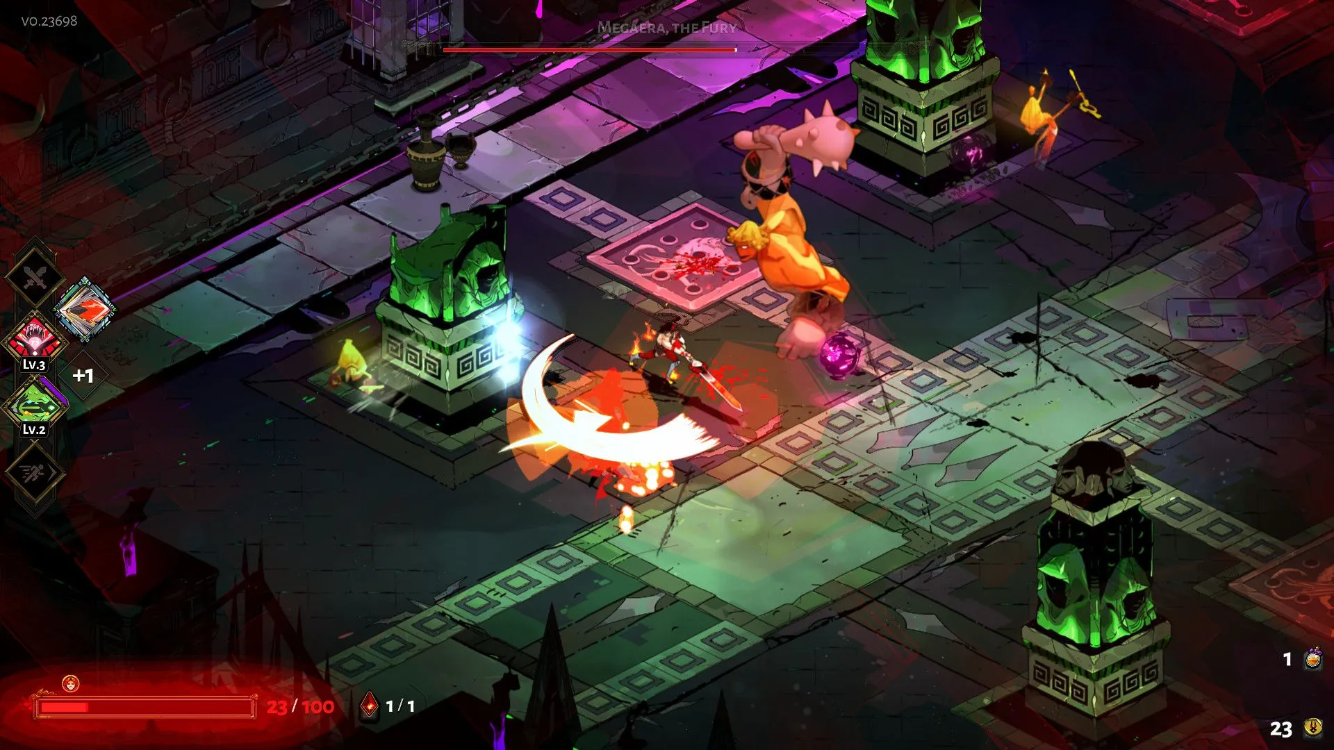Giao diện chọn vũ khí và quyền năng thần linh trong game Hades, giúp người chơi tùy chỉnh lối đánh cho Zagreus.