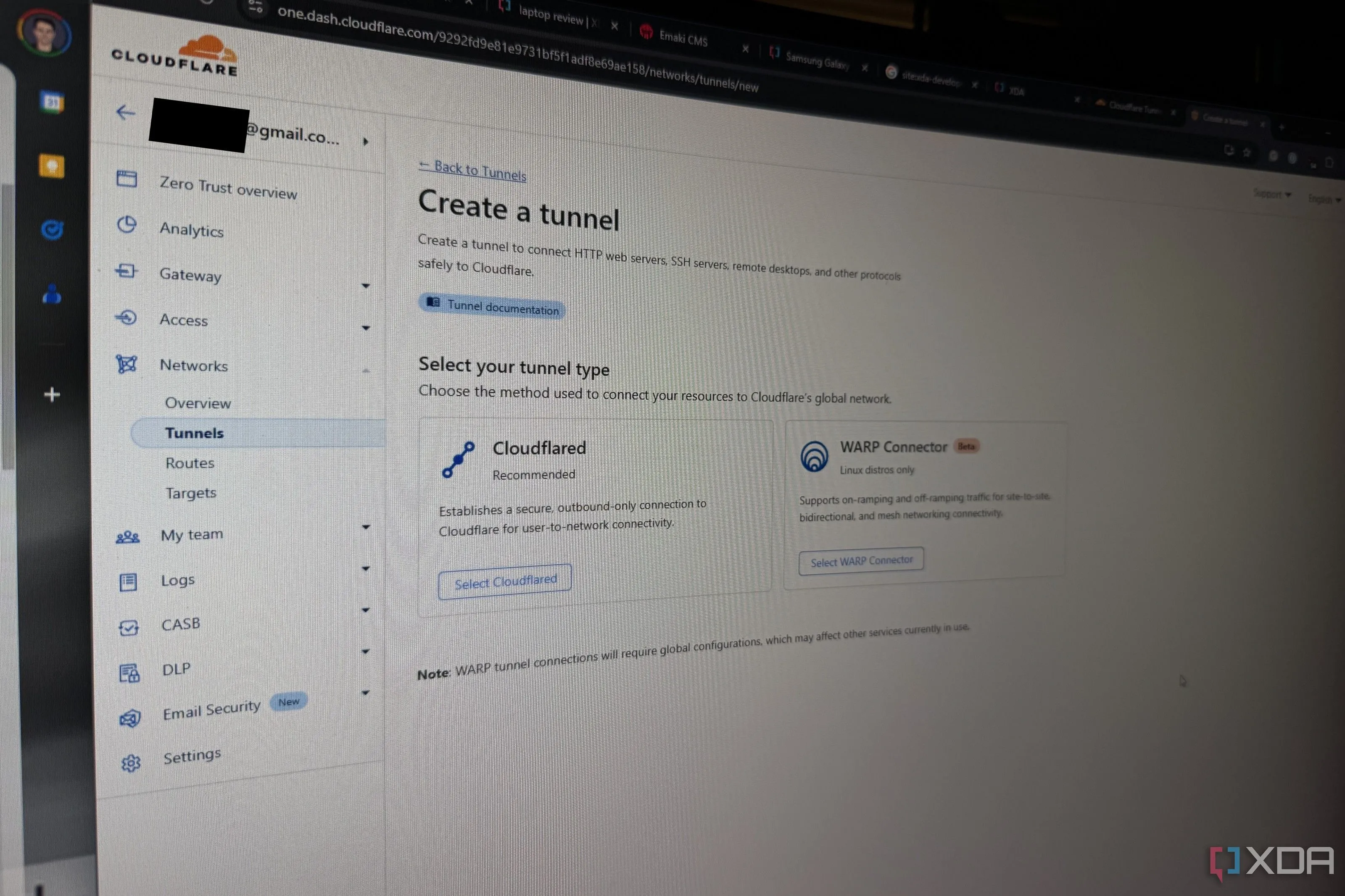 Giao diện Cloudflare Tunnels, một phương pháp khác để truy cập dịch vụ từ xa so với NetBird và VPN
