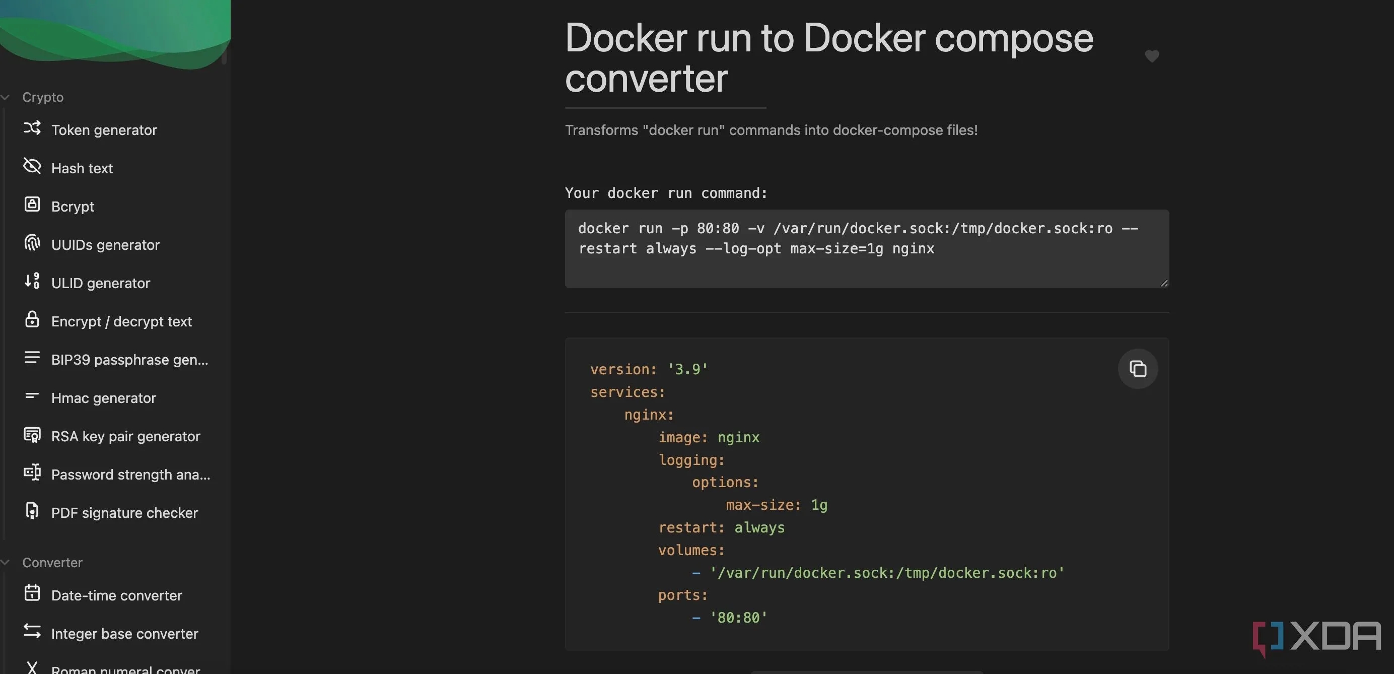 Giao diện của bộ công cụ IT Tools chạy trong container Docker, cung cấp nhiều tiện ích hệ thống