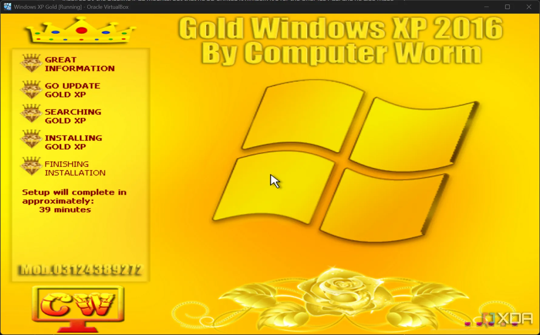 Giao diện desktop của Windows XP Gold Edition với màu sắc vàng chủ đạo và các biểu tượng được thay đổi