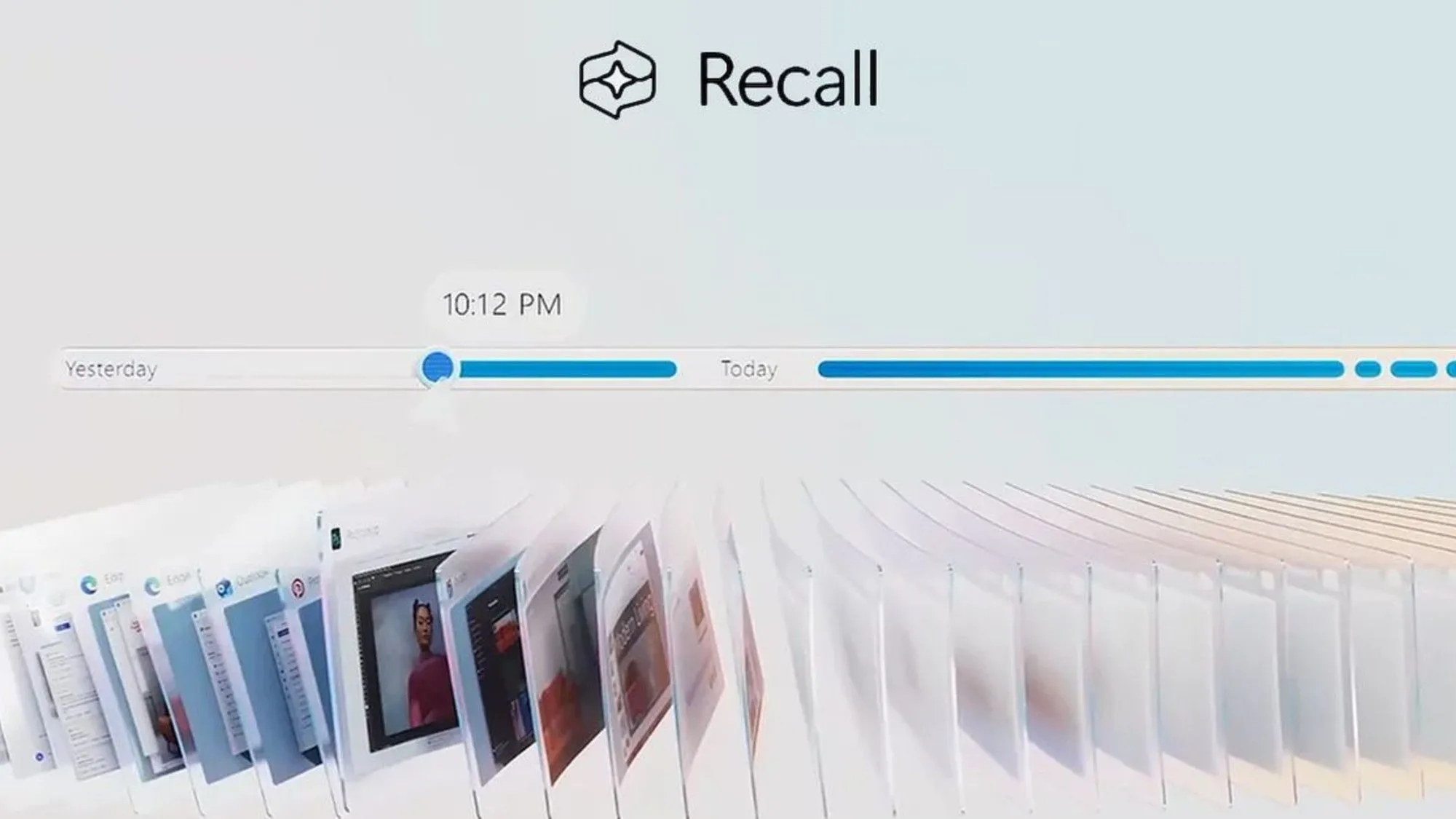 Giao diện dòng thời gian của Windows Recall, minh họa cách tính năng này ghi lại và hiển thị mọi hoạt động của người dùng.