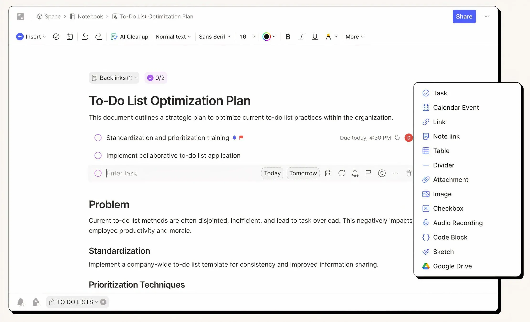 Giao diện Evernote hiển thị danh sách việc cần làm (To-Do List)