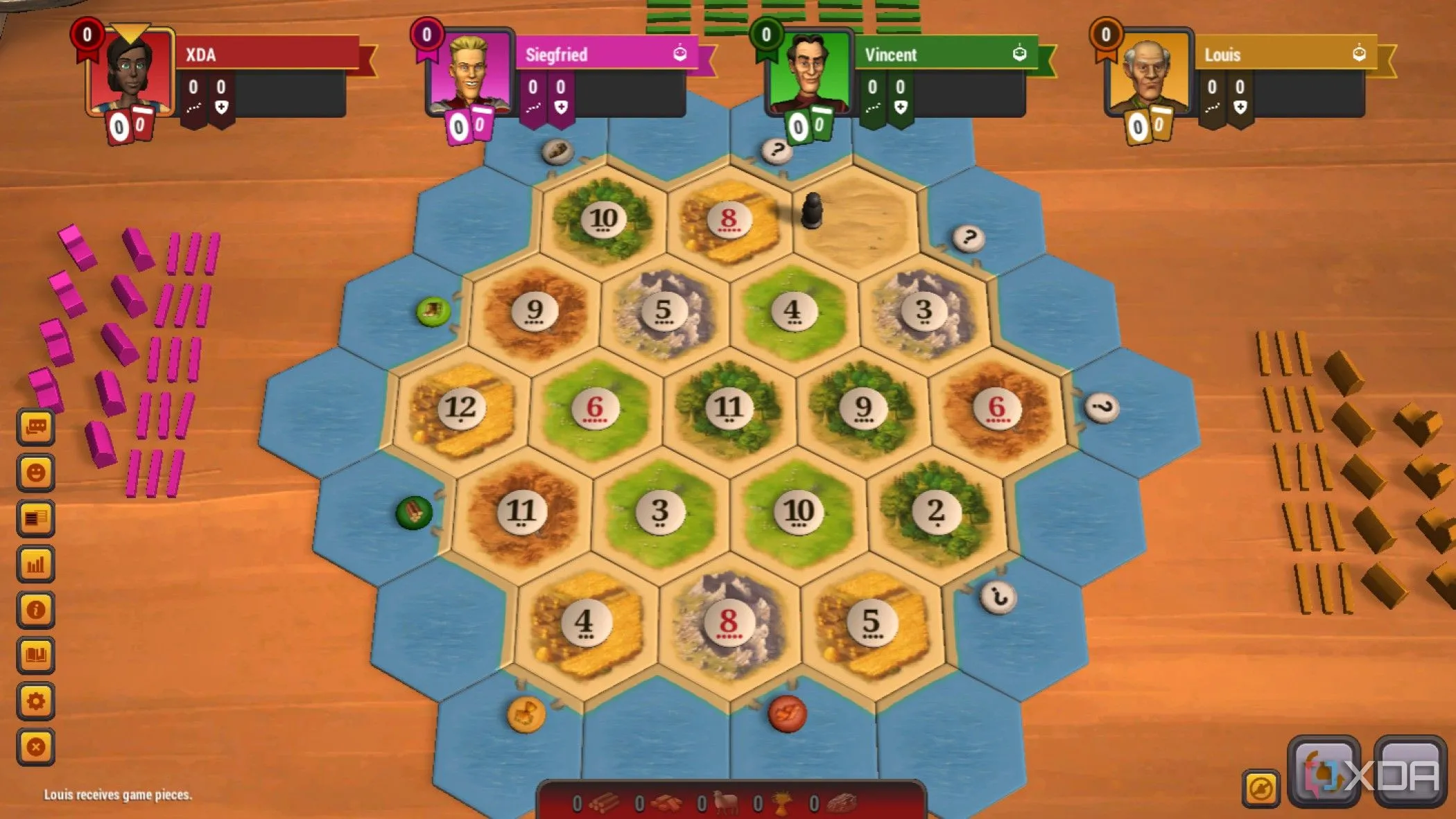 Giao diện game Catan Universe trực tuyến, hiển thị bản đồ và các yếu tố chiến thuật