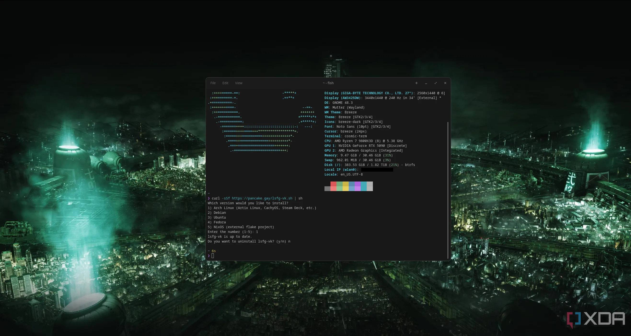 Giao diện game hiển thị hiệu suất khung hình cao nhờ tính năng frame generation của lsfg-vk trên Linux