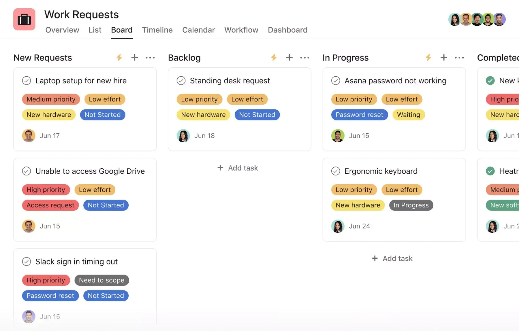 Giao diện Kanban board trong Asana, giúp nhận diện và theo dõi các điểm tắc nghẽn