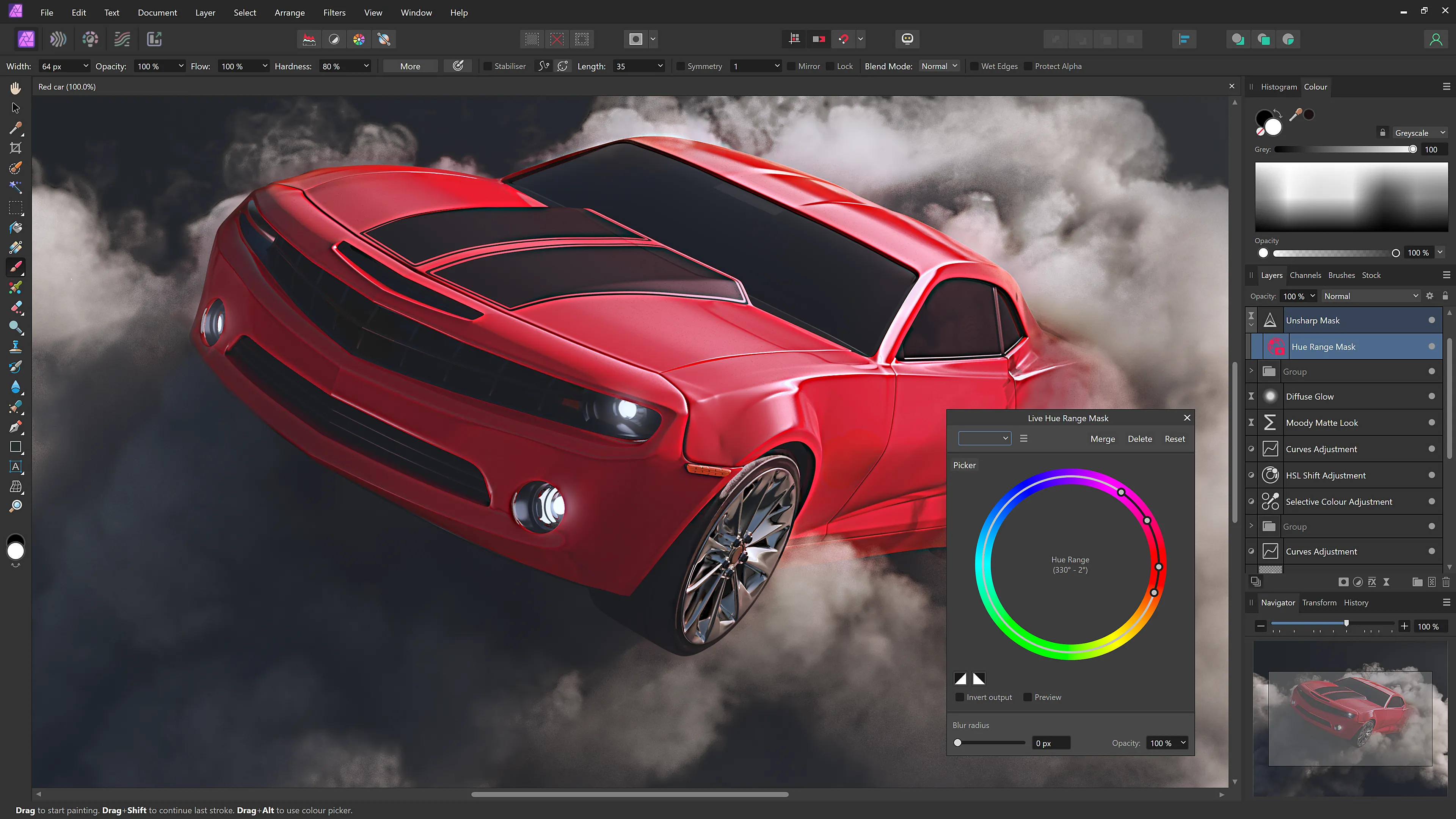 Giao diện làm việc của Affinity Photo với các lớp điều chỉnh